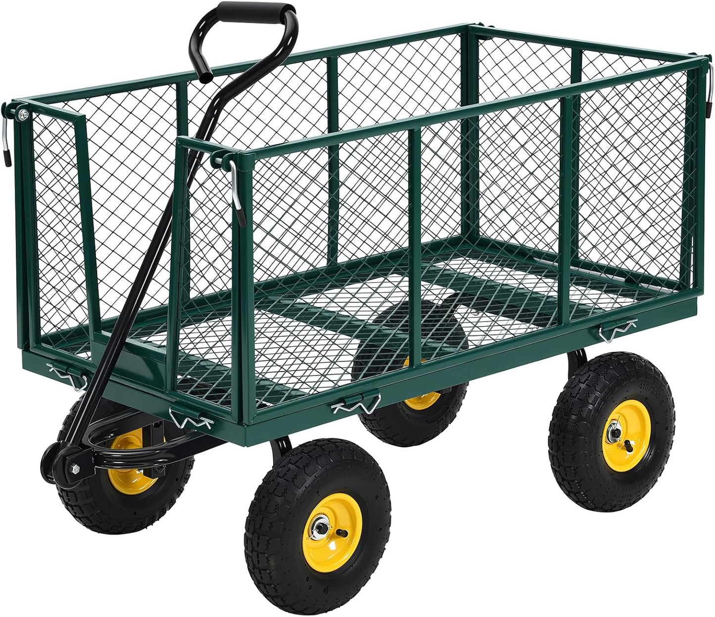 1100 Lbs Steel Garden Cart. Heavy Duty Metal Garden Wagon with 10" Wheels, Pullable Metal Garden Wagon with 180° Rotating Handle and Removable Sides for Farm, Yard