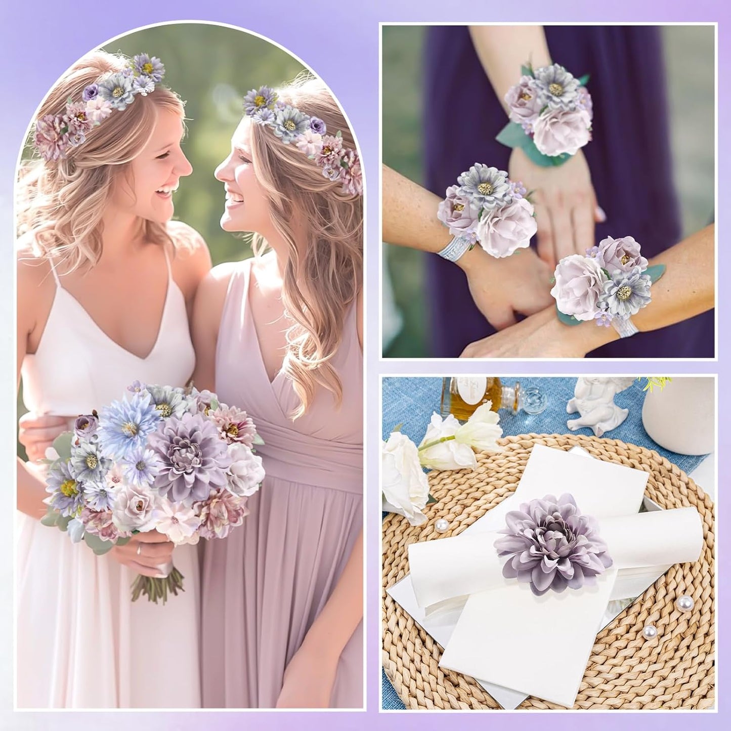 YYHUAWU Artificial Flowers Heads Combo Purple Flowers Mix Silk Flowers Dahlia Roses for DIY Wedding Bridal Bouquets, Baby Shower, Floral Arrangement, Table Centerpieces, Home Decorations.