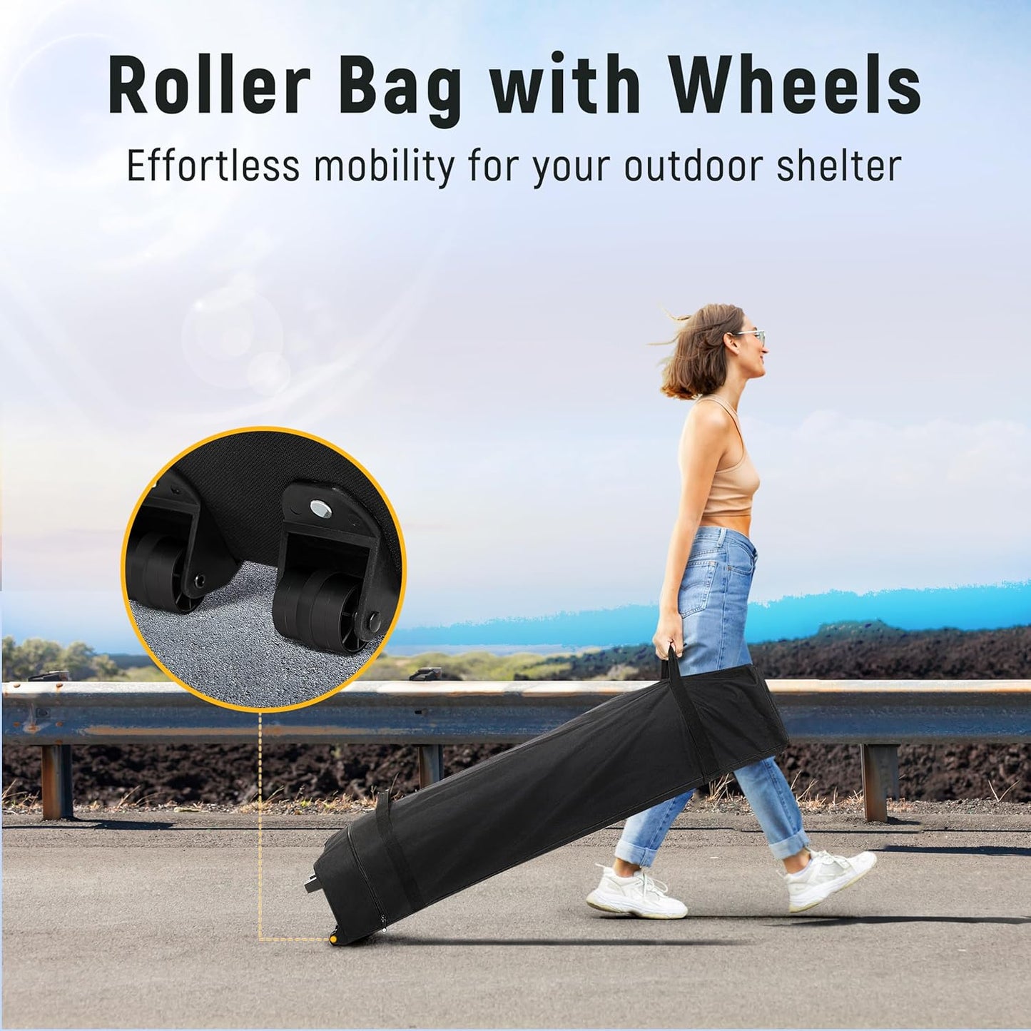 Canopy Tent 10x10, 1-Person Setup Pop Up Canopy Tent with Roller Bag, 3 Adjustable Height, 4 Sandbags, 8 Stakes, 4 Guylines, Waterproof and UPF50+ Sun Protection Outdoor Canopy for Party，Beach