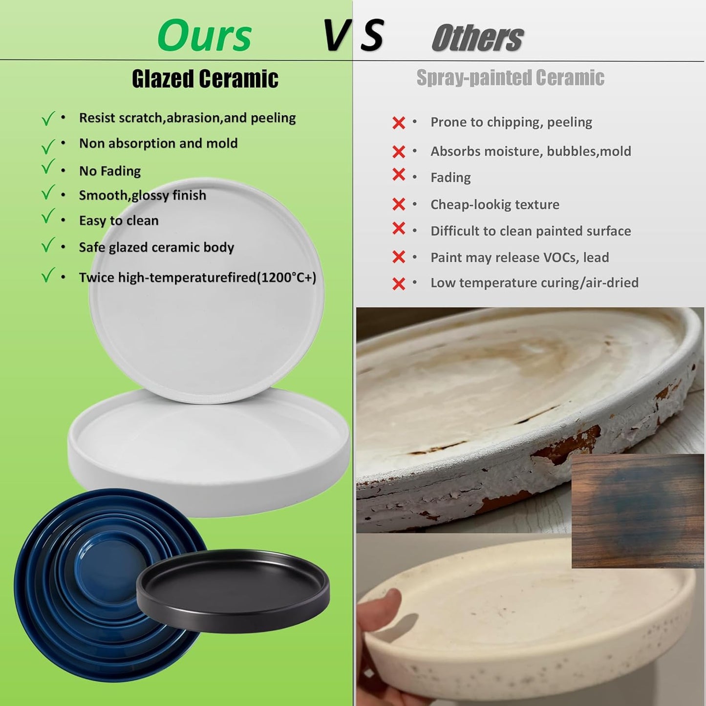 Ceramic Plant Saucer Pot Tray White 2pcs-12 Inch, Planter Saucers 4 5 6 7 8 9 10 11 12 Inch for Indoors Outdoor, Durable Sturdy Flower Drainage Tray for Glazed Pots Base (12.5 Inch-2-White)