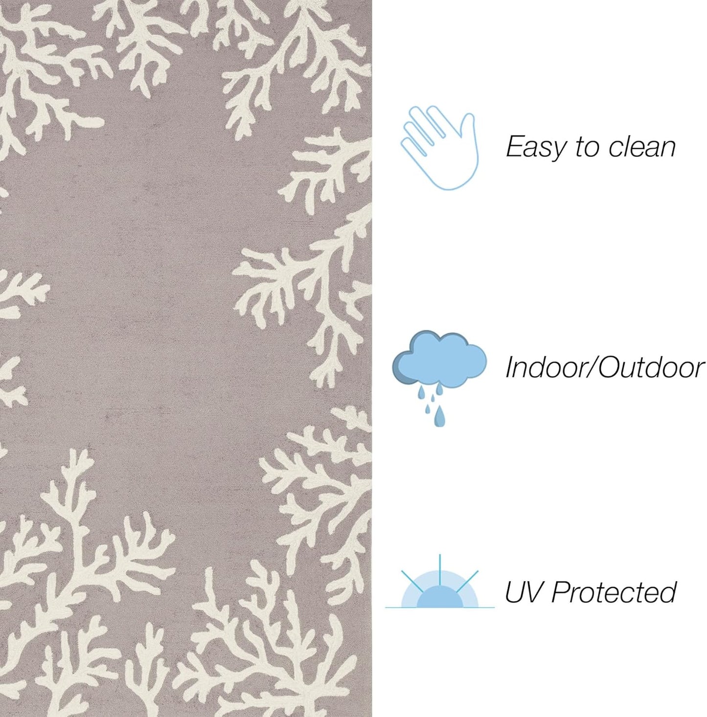 Liora Manne CAPRI Indoor/Outdoor Handmade Synthetic Blend Durable Area Rug - Traditional Border Coastal Beach Accent (Coral Border Silver) (2' x 3')