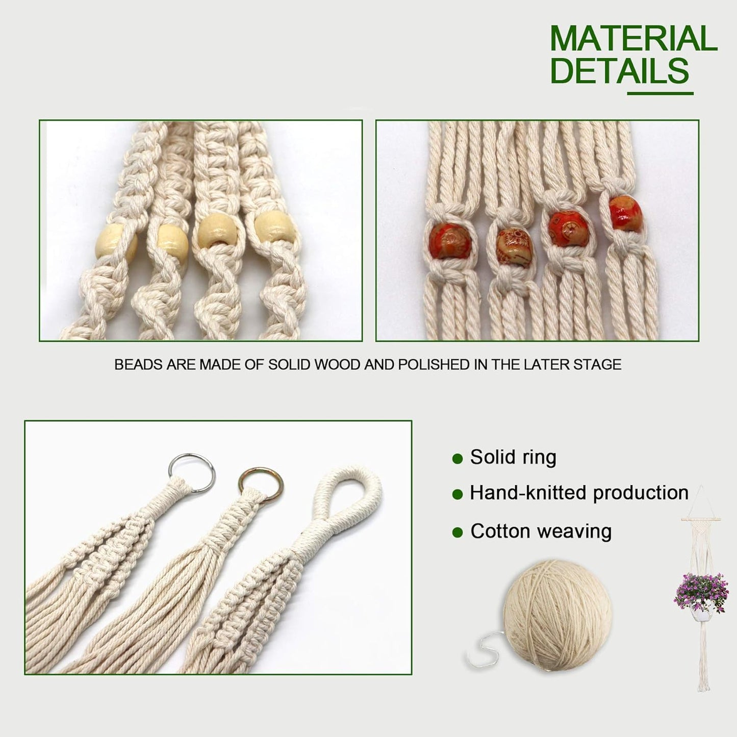 IGaiety Macrame Plant Hanger 5 Pcs Indoor Outdoor Hanging Plant Holders Handmade Plant Hangers Cotton Rope Planters with 5 Pcs Ceiling and S Hooks for Small Plants Pots Boho Home Decor