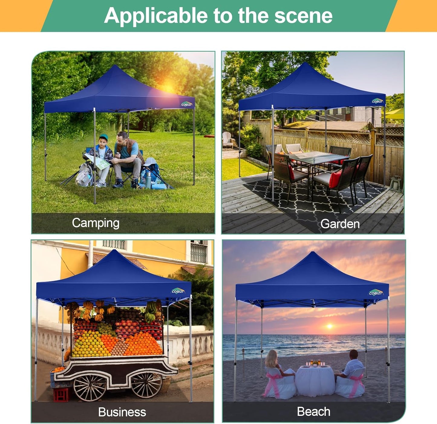 COBIZI 10x10 Pop Up Canopy Tent 10x10 Easy up Canopy, Heavy Duty Outdoor Canopy UPF 50+ All Weather Waterproof Instant Party Tents for Parties Gazebo with Handbag, Navy Blue(Windproof Upgraded)
