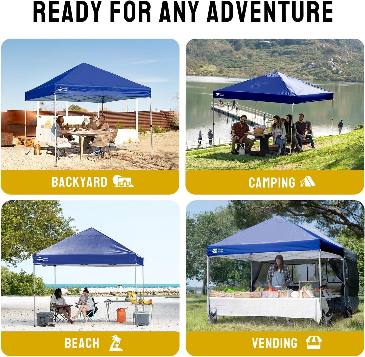 CROWN SHADES 8x8 Pop Up Canopy, Patented Center Lock One Push Instant Popup Outdoor Canopy Tent, Newly Designed Storage Bag, 8 Stakes, 4 Ropes, Silver-Coated Navy Blue