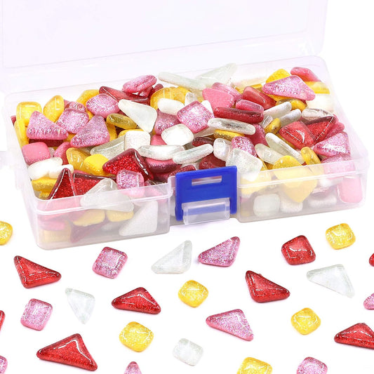 Swpeet 1 Pound Mixed Colors Shine Crystal Series Mosaic Tiles Assortment Kit, Square and Triangle Genuine Mosaic Tiles Glitter Crystal Mosaic Perfect for Home Decoration Crafts
