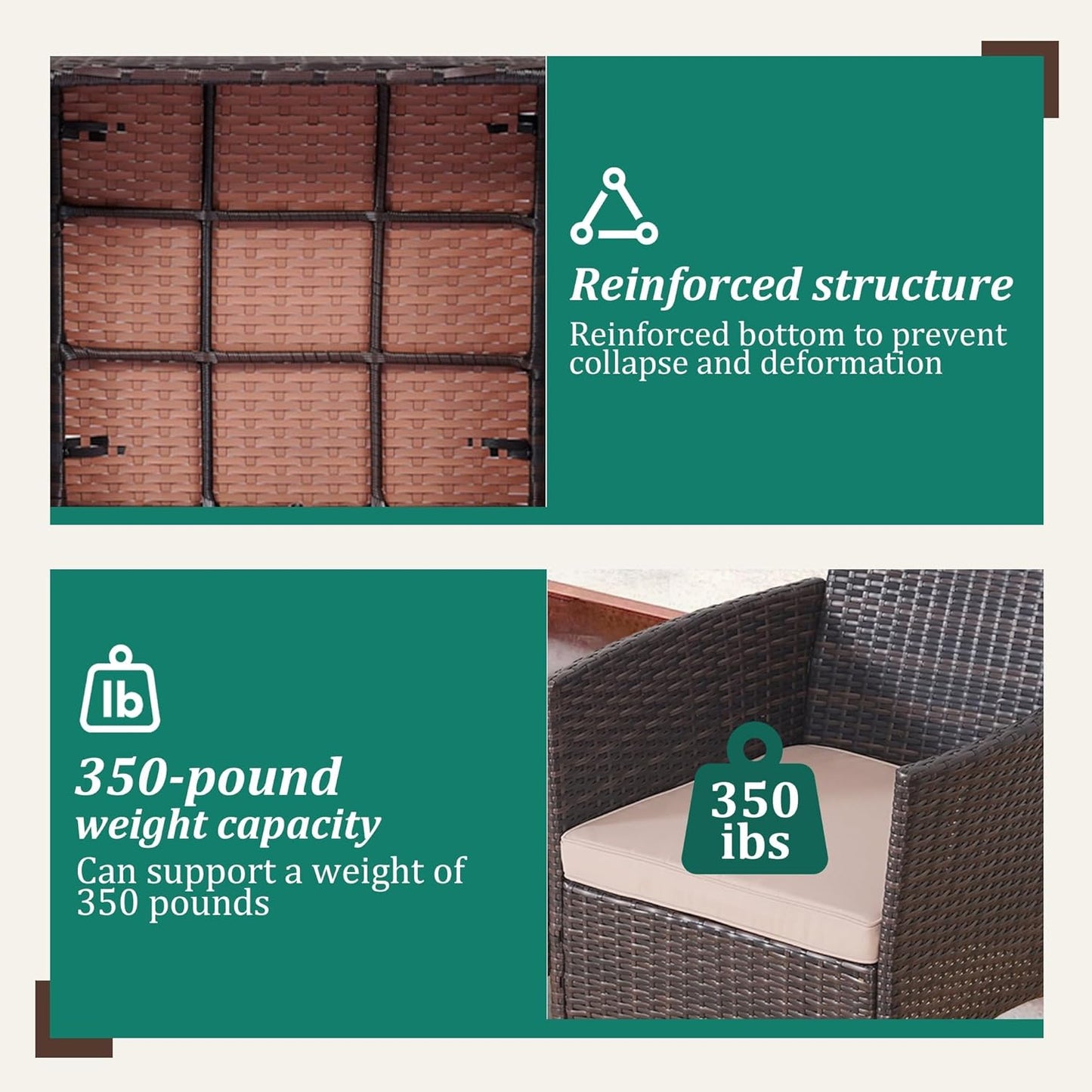 3 Piece Patio Furniture Set - Outdoor Conversation Sets with Coffee Table, Rattan Chair Set for Garden/Poolside, Brown/Grey