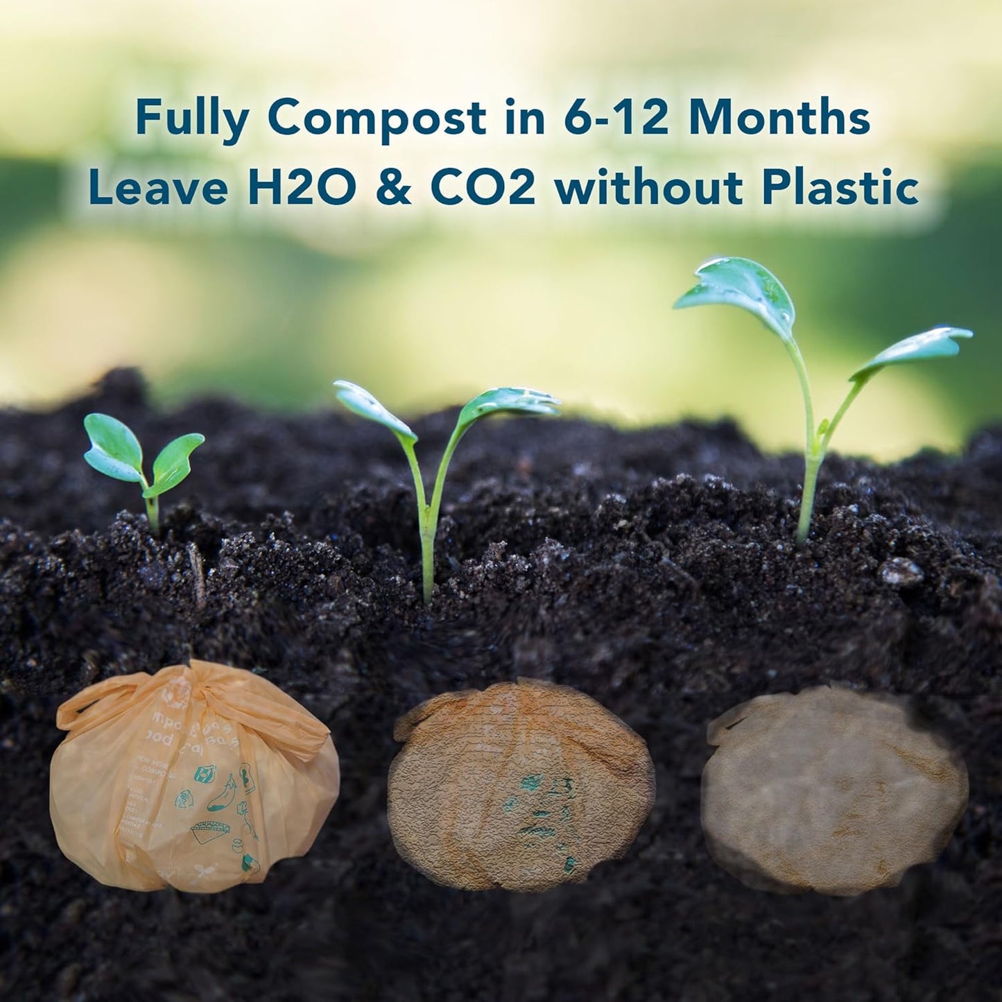 1.6 Gallon Compostable Handle Tie Garbage Bags, Small Trash Bags for Countertop Bin, Extra Thick 0.78 Mils, Certified US BPI ASTM D6400, 6 Liter, 50 Count