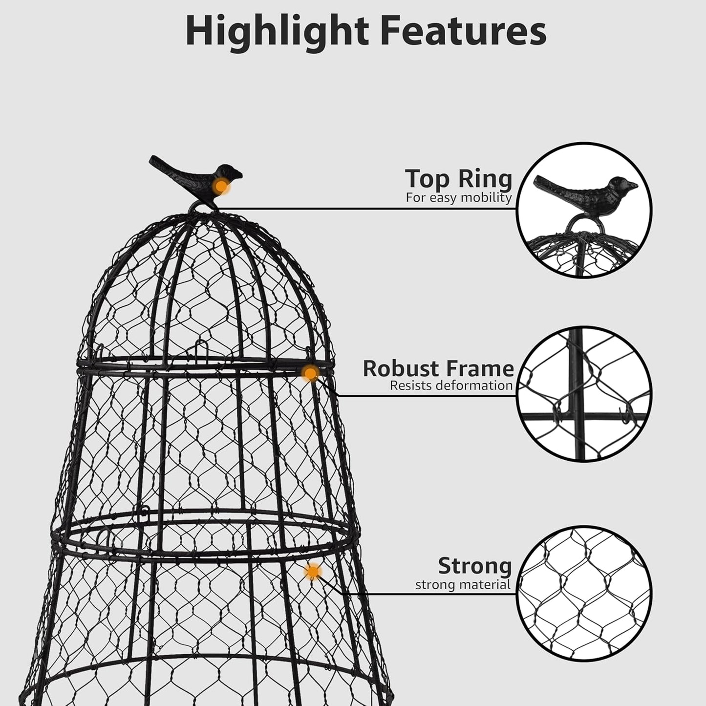 Pack of 12 Heavy-Duty Chicken Wire Plant Cloches – Rustproof Garden Protectors and Plant Cages for Vegetables and Flowers – Safeguard Plants from Deer and Critters – 20” x 12”