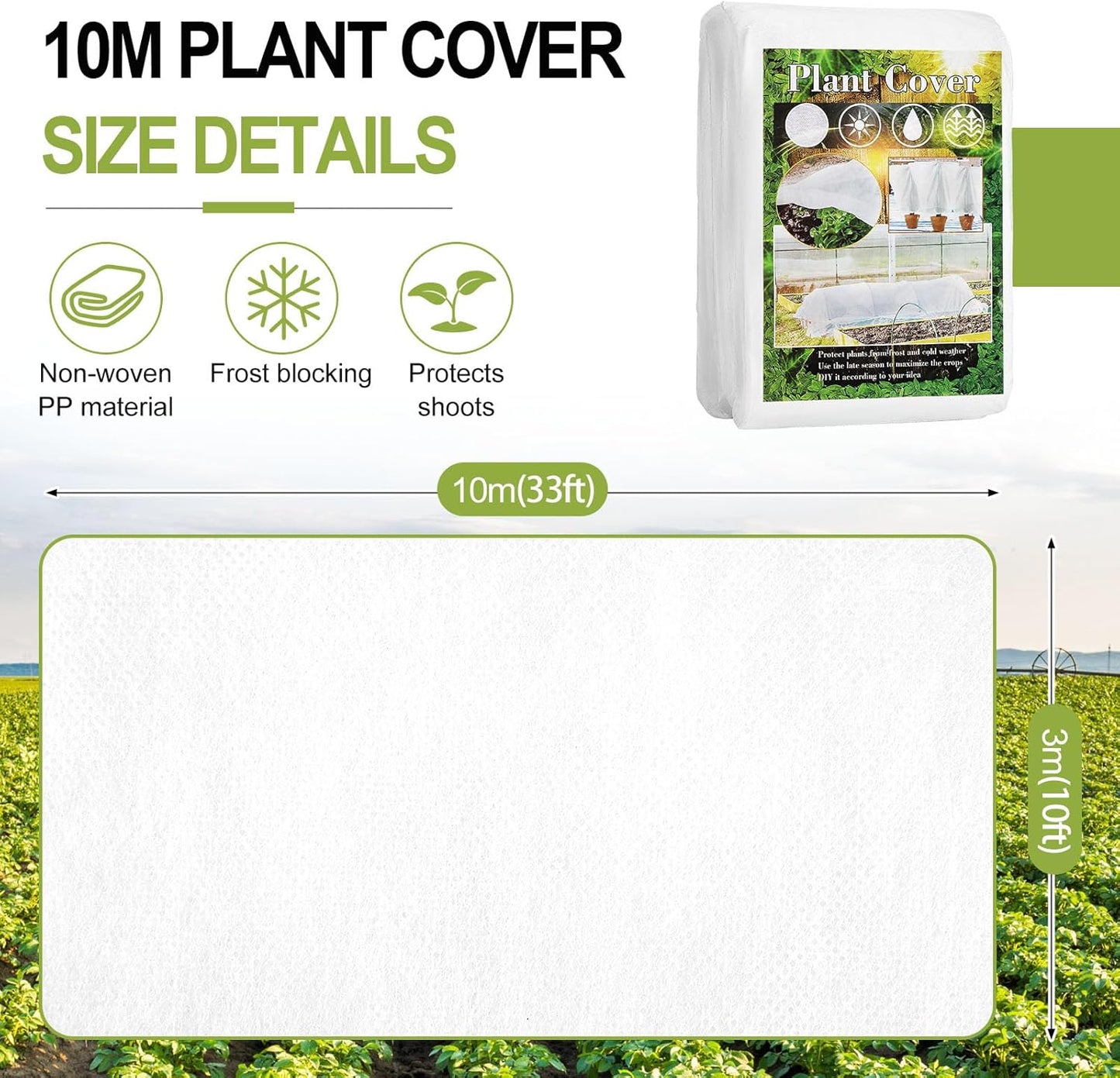 Plant Covers Freeze Protection, 10x33FT Reusable Thickened Winter Floating Row Covers, Frost Cloth Blanket Shade Cloth Garden Fabric Plant Cover for Raised Beds Vegetables Insect Winter Frost