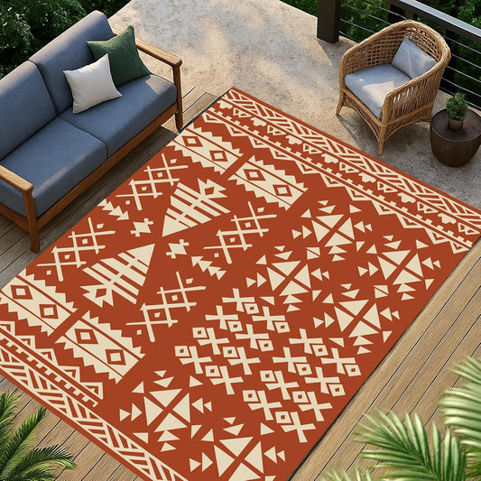 WILDROOTS 9x12 Feet Plastic Exotic Red Outdoor Rug, Stain Resistant Waterproof Reversible Outdoor Patio Rug, Fade Resistant Camping Rug