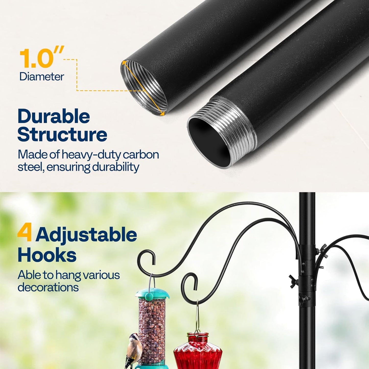 VIVOHOME 106 Inch Bird Feeder Pole, Heavy Duty Adjustable Bird House Stand Pole for Outdoor, Bird House Pole Mount Kit with 5 Prong