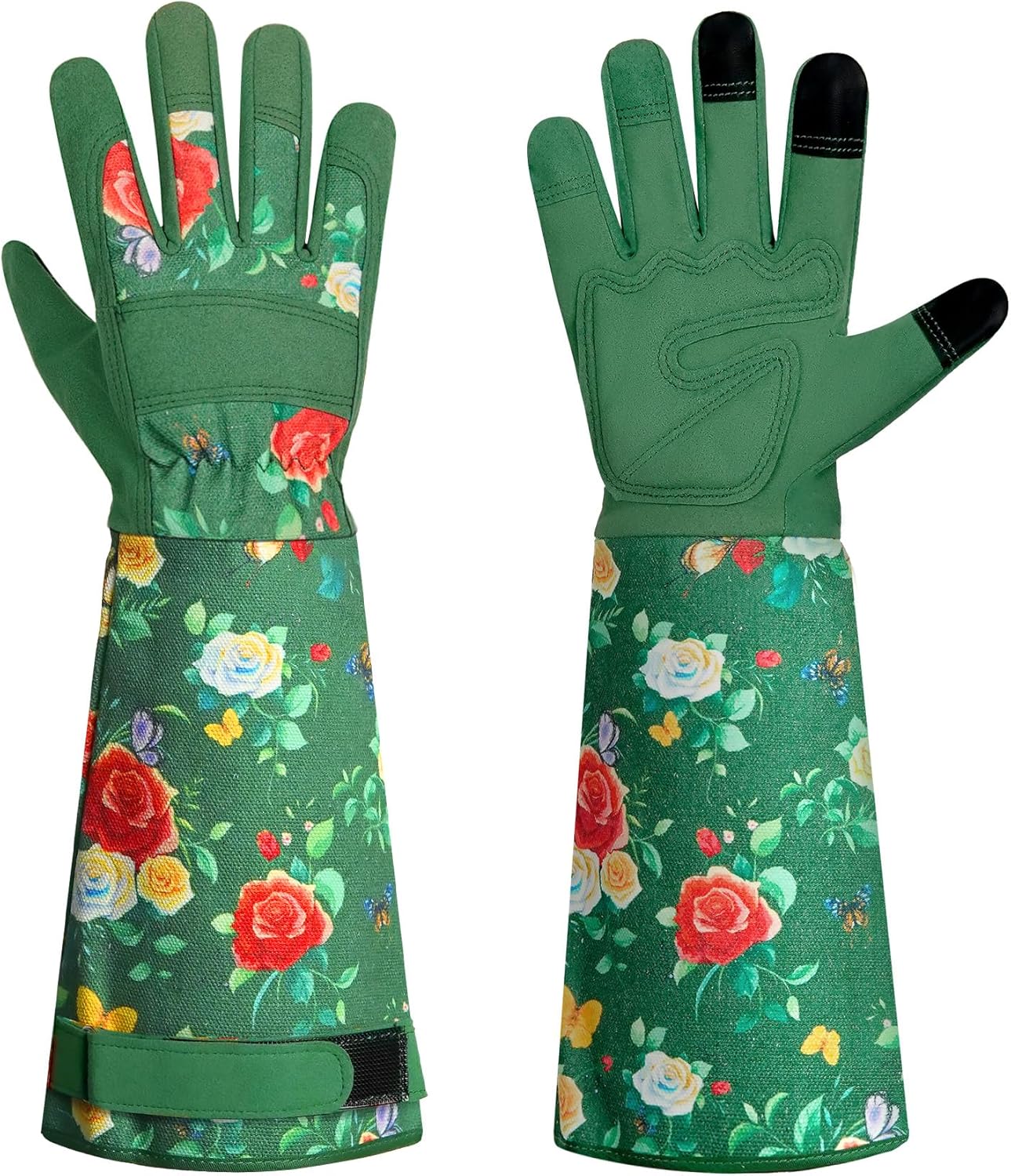 DLY Gardening Gloves,Leather Rose Gloves,Women's Long Glove for Gardening Work and Yard Work,Durable and Comfortable(Large, Green