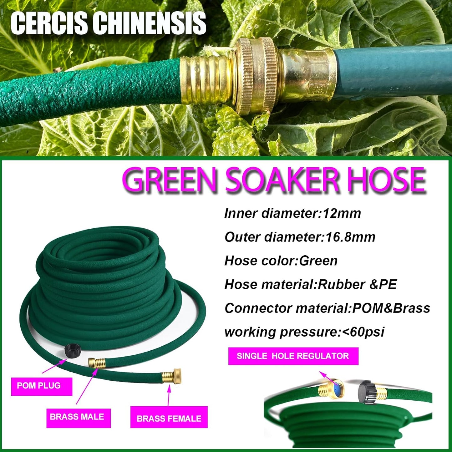 3 PCS 25ft Soaker Hose 1/2inch With Brass End,Green Rubber Hose Water Saving up to 70%,Durable Flexible garden hose 25 ft that irrigation for Patio Lawn,Trees,Vegetables and Flowers.