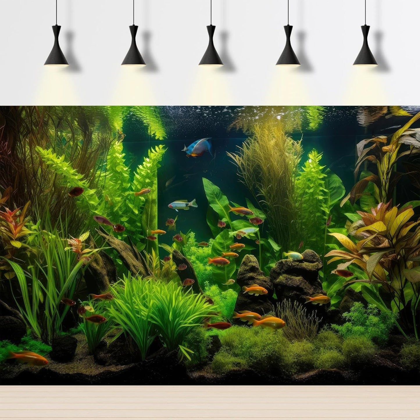 Aquarium Background Tropical Freshwater Colorful Fish Plants Fish Tank Background Tranquil Under The Sea Aquatic Plants Cork Redwood Root Lush Green Moss Reptile Tank Terrarium Background 30x18in