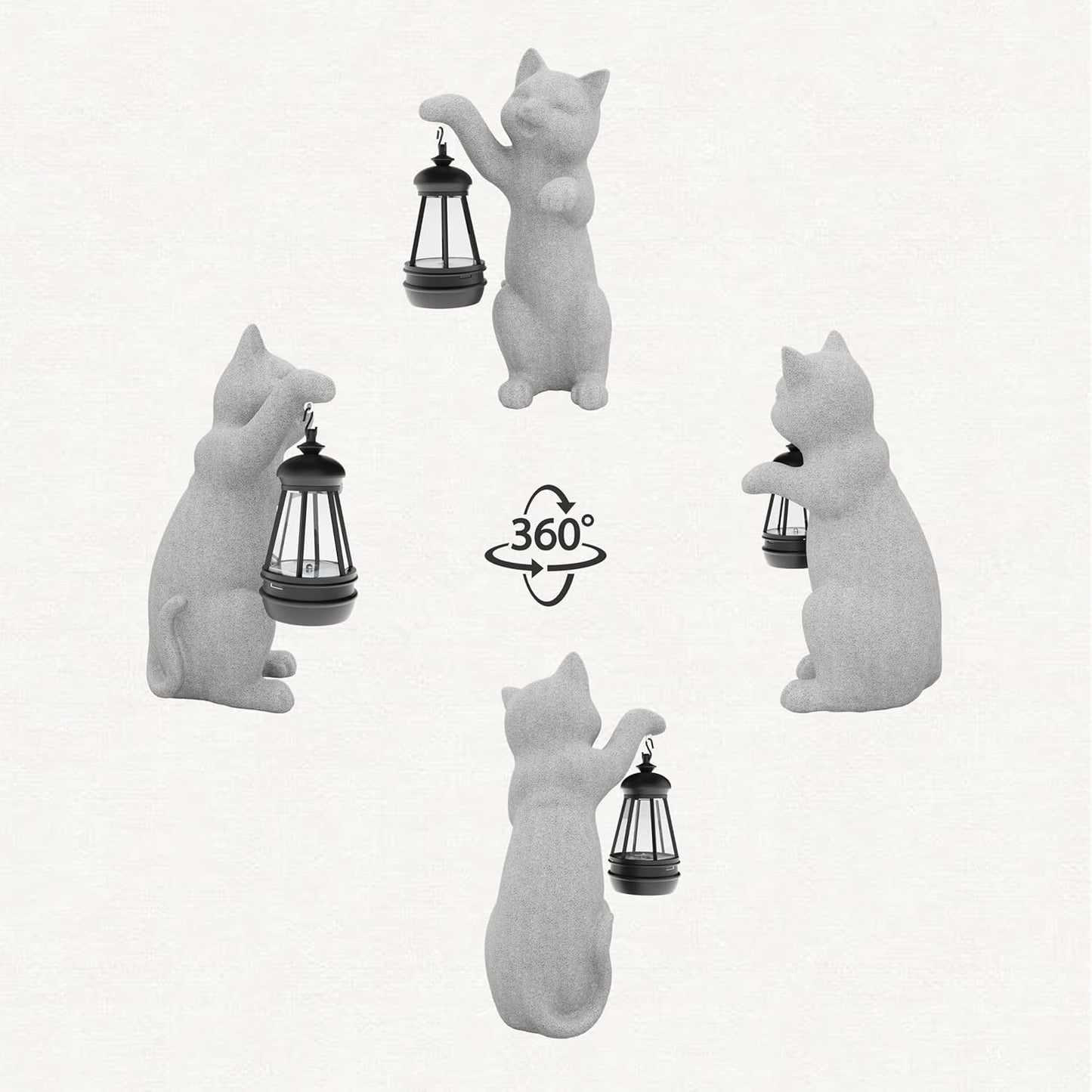 Garden Decoration, Figurine, Lawn Statue, Sculpture Ornament, Animal Figurine - Cat Resin Statue with Lantern (Hand)