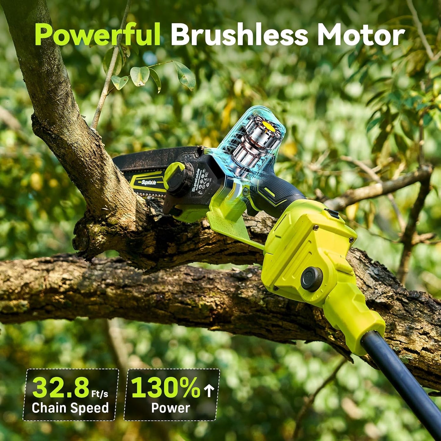 Cordless Pole Saws for Tree Trimming, 8" & 6" Mini Chainsaw Battery Powered with Extended Pole and 2x4.0Ah Batteries, 16 Feet Electric Pole Chainsaw, Tree Trimmer Limb Branch Cutter Pruner