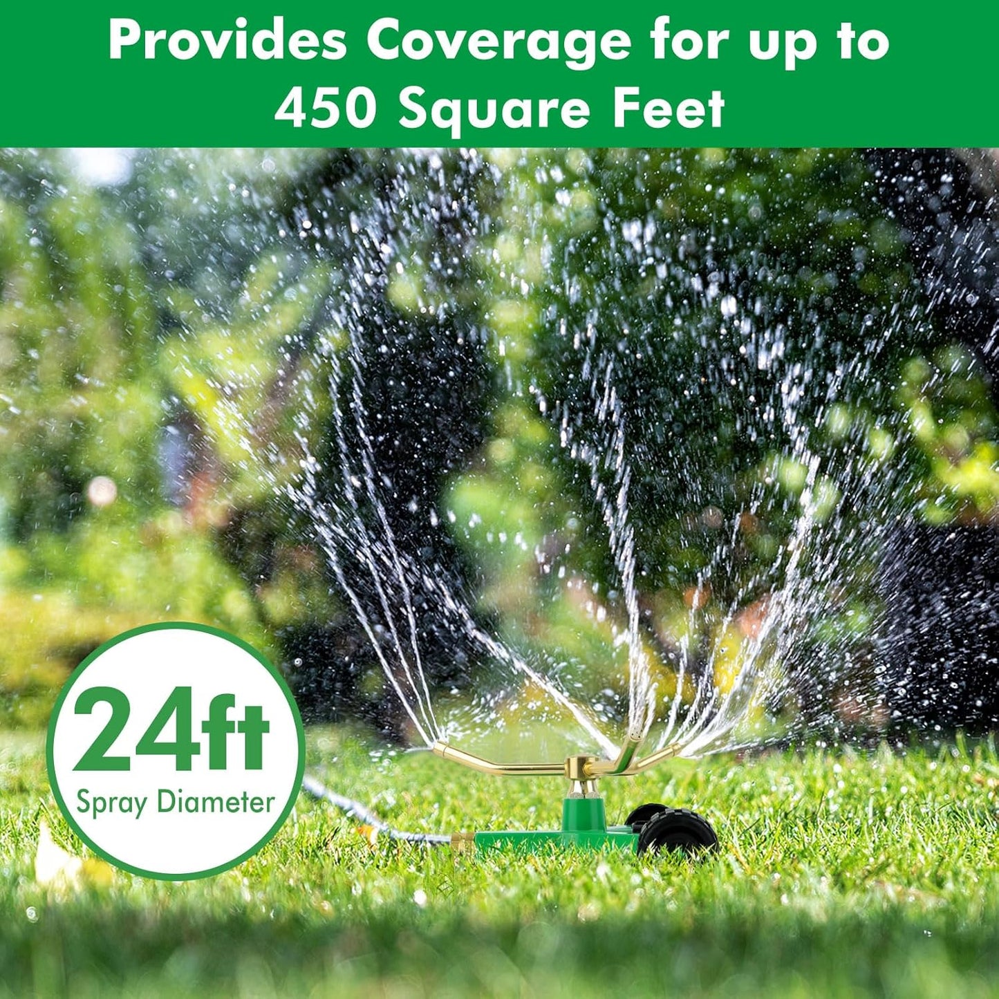 RESTMO 3-Arm Metal Sprinkler with Wheel Base, 360 Degree Automatic Rotary Lawn Sprinkler System for Garden Plant, Flower Bed and Yard Watering and Large Yard Area Watering