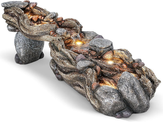 60" Long Cascading Outdoor Rock Water Fountain, 5-Tier Tranquil River Waterfall, Realistic Rock Design, Serene Flowing Water Sound for Outdoor Garden, Patio, Landscaping, Home Decor