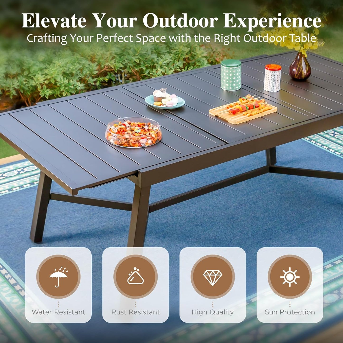 HERA'S HOUSE Red Patio Dining Sets for 8, Extendable Outdoor Table and Chairs Set, 9 Pieces Rectangular Metal Table Chairs for Patio Lawn Garden Porch