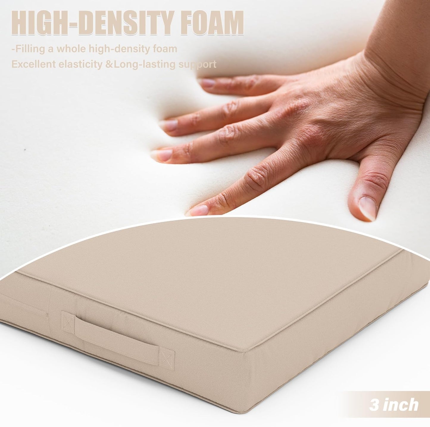 Patio Chair Cushions 17 X 16 X 3 Inch Waterproof Outdoor Seat Cushions for Patio Furniture, Outdoor Sofa Couch Pads with Ties & Handle, Set of 2, Sand