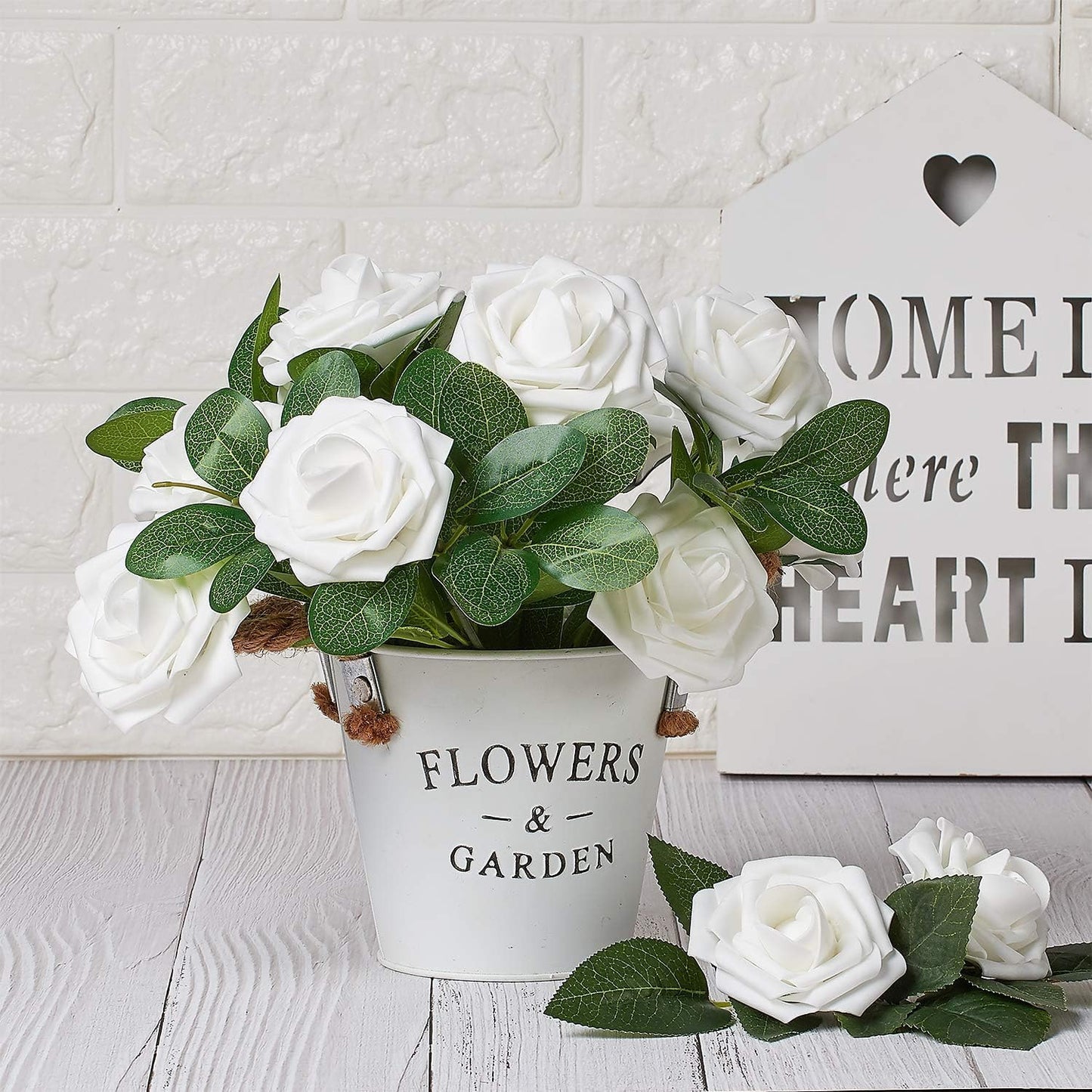 N&T NIETING Artificial Flowers 50pcs Real Touch White Flowers Artificial Roses for Decoration for DIY Wedding Bouquets Bridal Centerpieces Floral Shower Party Tables Home Arrangement