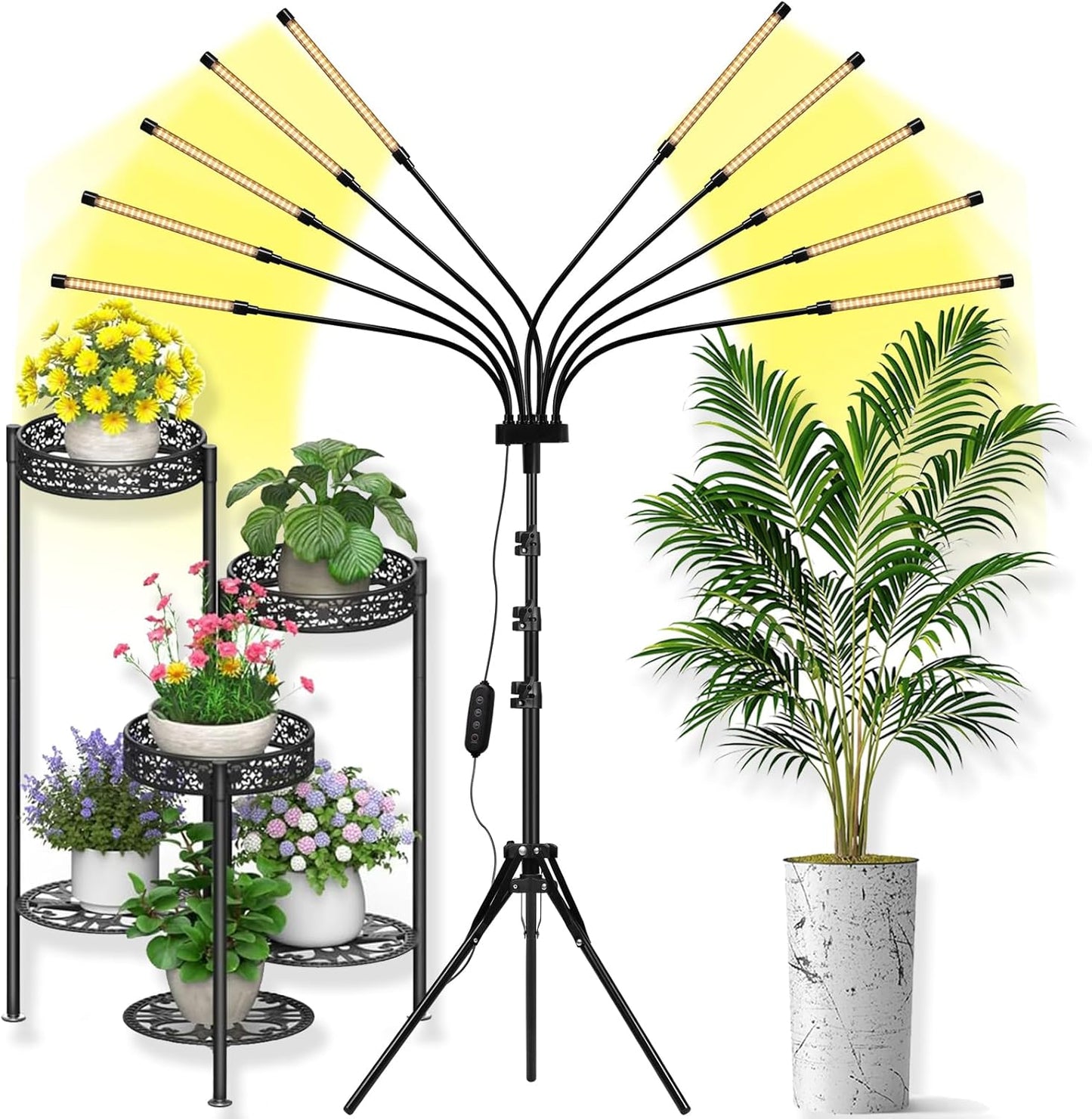 Grow Lights for Indoor Plants 10 Heads 500 LEDs, Full Spectrum Grow Light for Indoor Growing with Tripod Stand, Auto On/Off Timing 4/8/12H, Plant Grow Lights Indoor (Full Spectrum)