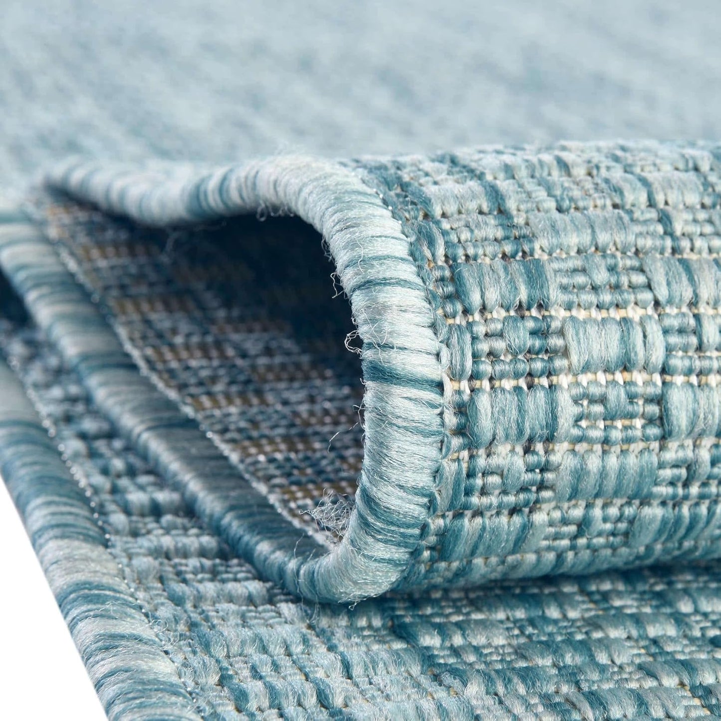 Unique Loom Collection Casual Transitional Solid Heathered Indoor/Outdoor Flatweave Area Rug (2' 7" x 10' Runner, Aquamarine/Ivory)