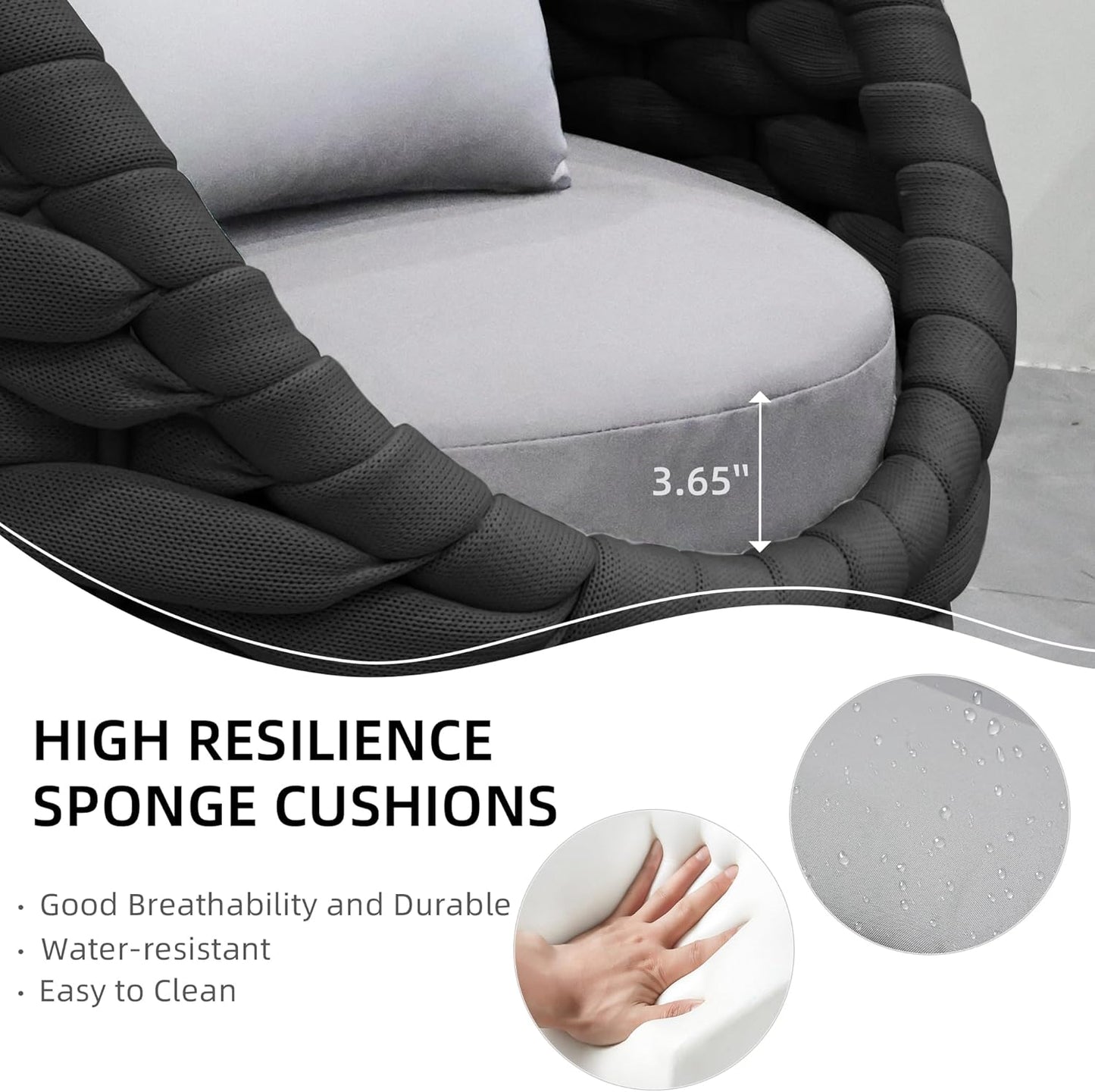 TWT Patio Sofa Set of 2 All-Weather Polyester Rope Balcony Furniture with Cushions & Pillows,Metal Armchairs Outdoor Patio Furniture Set for Indoor, Balcony, Backyard, Deck, Poolside, Cream