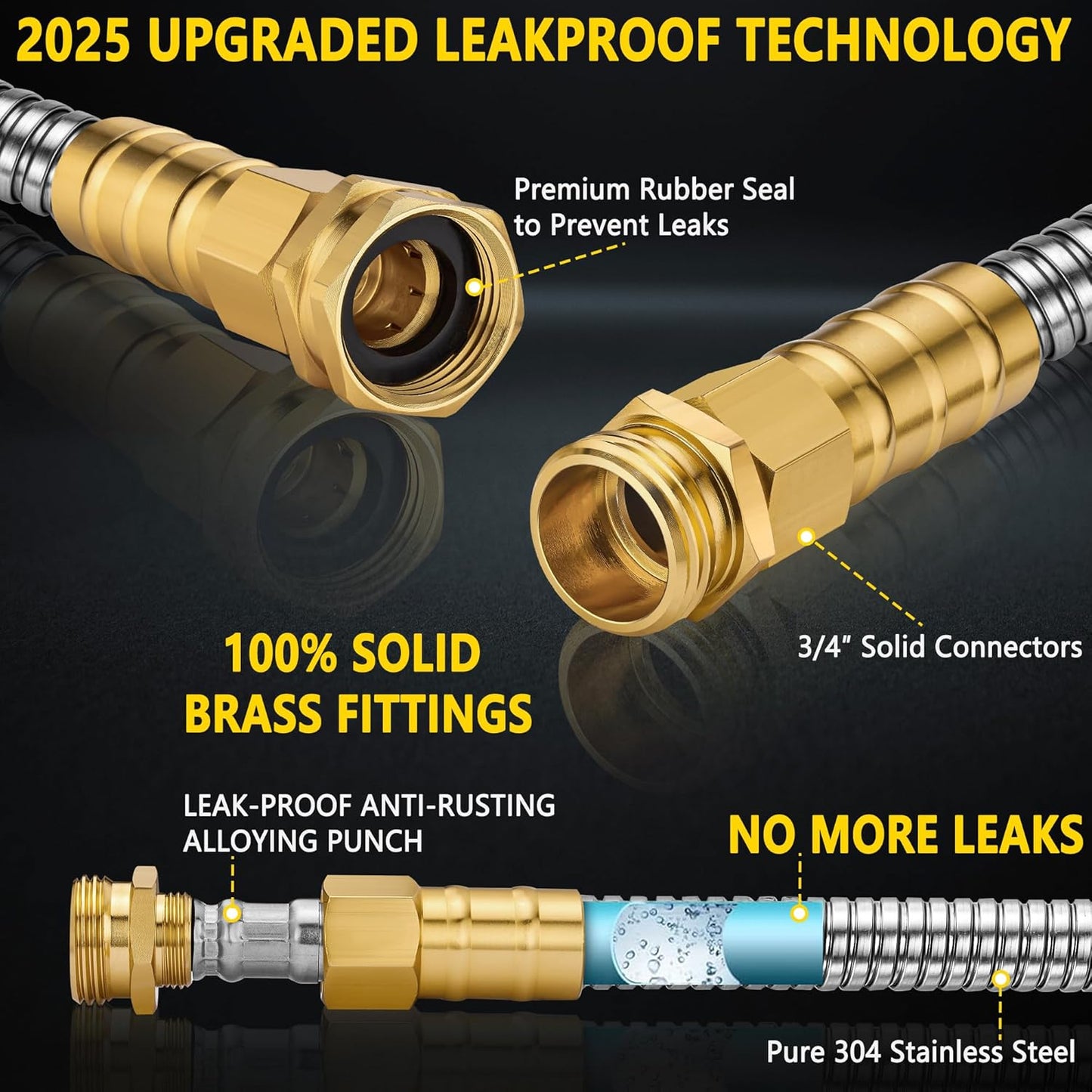 Metal Garden Hose 150 ft - Stainless Steel Garden Hose Leak-Proof with Layer Latex Core - 2025 Version/New Patented,Lightweight, Durable Hoses with Nozzles - Less-Kink Flexible Metal Water Hose