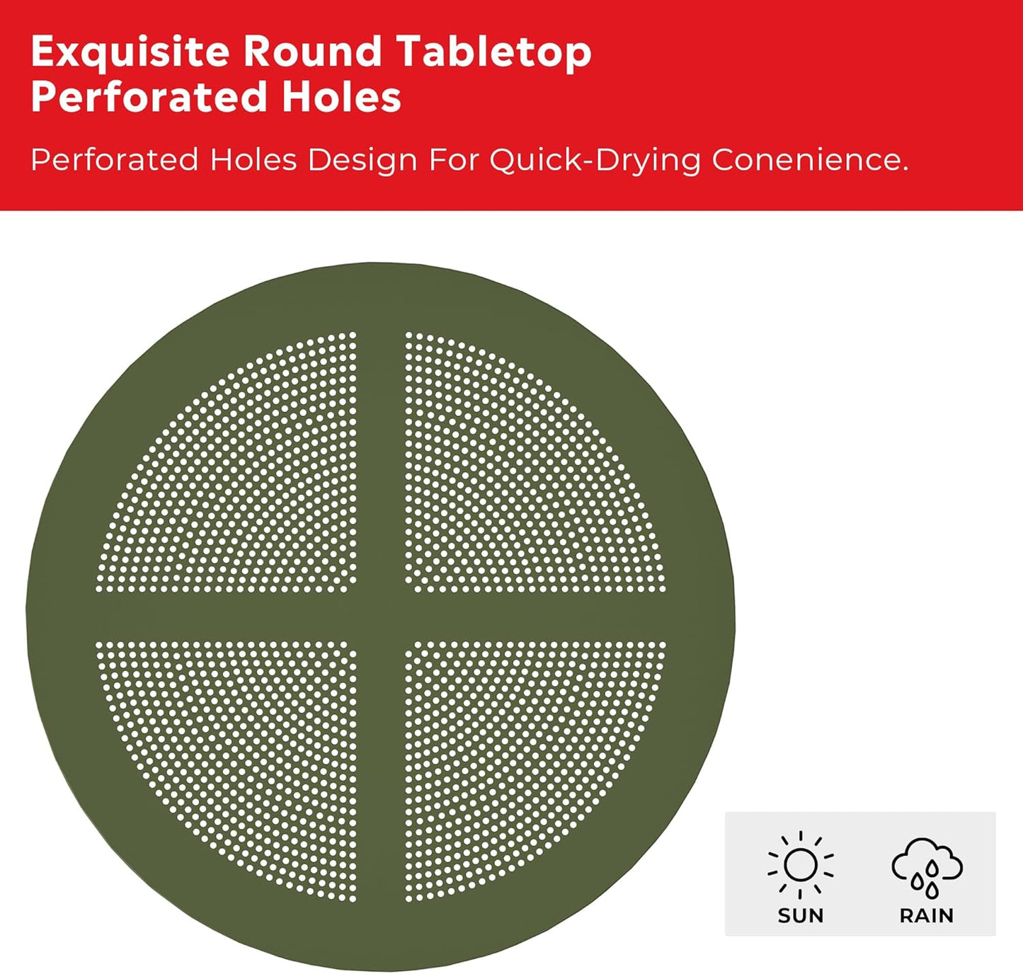 Dining Set for 4, HDPE Patio Round Dining Table and Stackable Comfortable Dining Chair, Outdoor Small Patio Furniture Set All Weather for Backyard Porch Poolside, Olive Green