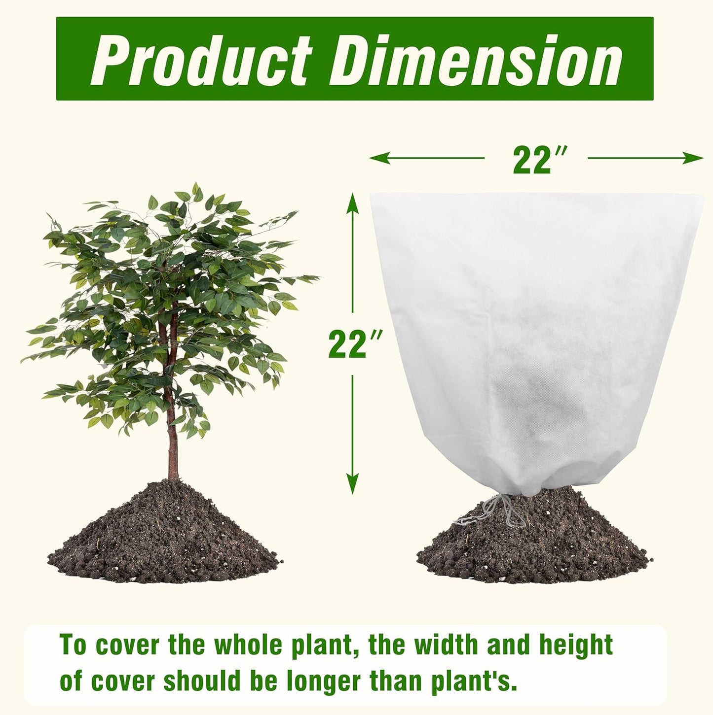 Gardzen 5-Pack Plant Covers Freeze Protection, Drawstring Tree Cover, Winter Freeze Plant Protection, Tree Jacket Frost Blanket for Outdoor Plants, 22.4" x 24"