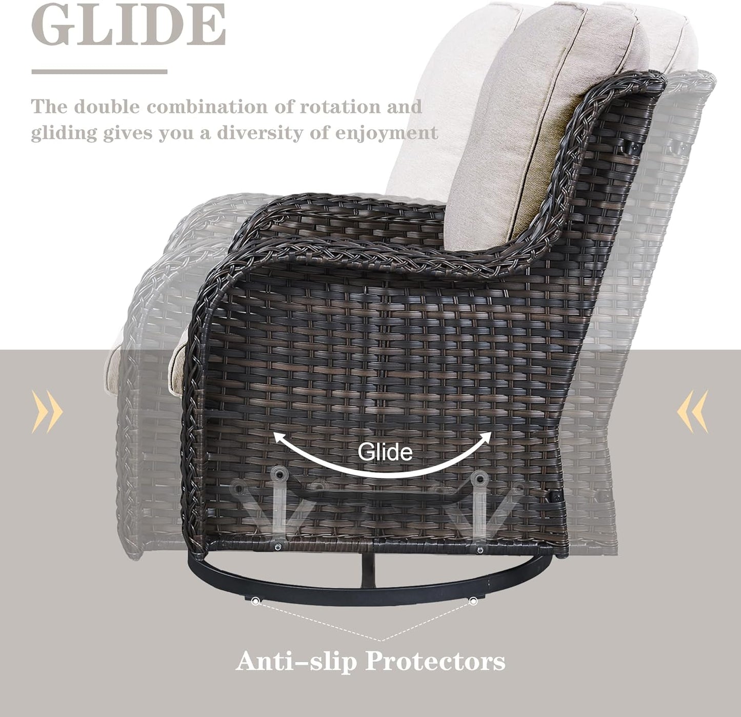 Outdoor Sectional Furniture Sofa Set with 50000BTU Propane Fire Pit Table, Wicker Patio Conversation Set with 2 Swivel Rocker Glider Chairs Beige Cushion Perfect for Backyard Casual Gathering