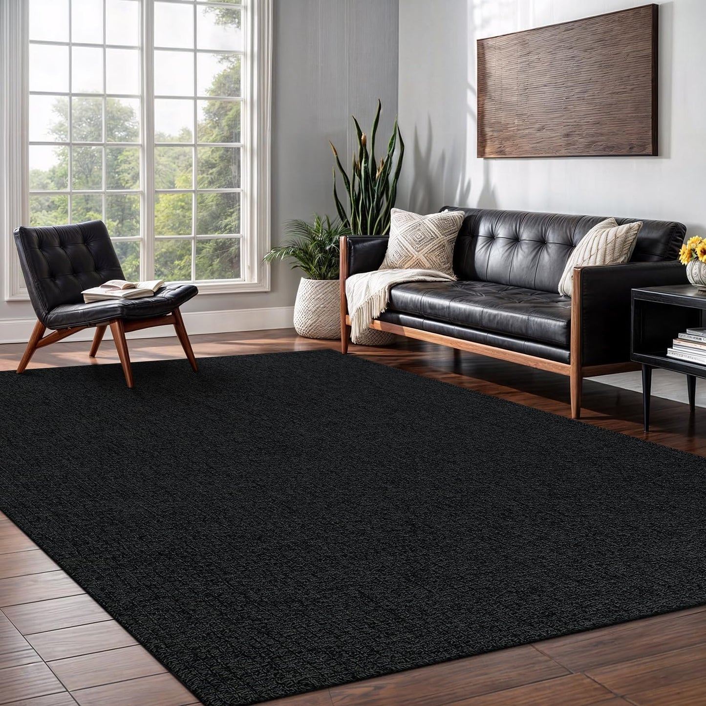 Easy Jute Rug 5x7 Indoor Outdoor Natural Rugs Solid Fiber Rug Woven Area Rug Boho Easy Clean Inside Carpet for Living Room Bedroom Dining Room Hallway or Outdoor Patio Porch (5 X 7 Dark Grey)