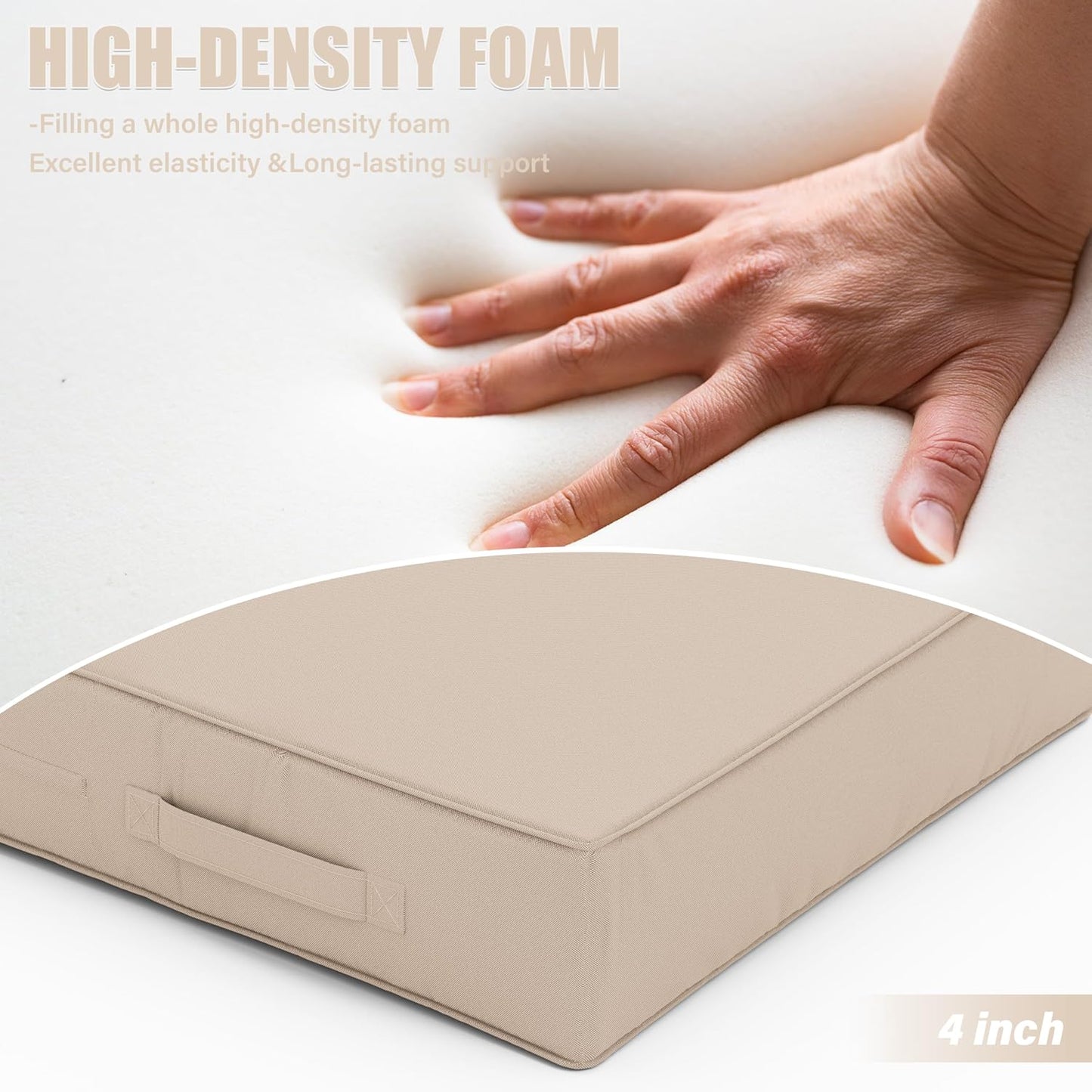 Patio Chair Cushions 18.5 X 16 X 4 Inch Waterproof Outdoor Seat Cushions for Patio Furniture, Outdoor Sofa Couch Pads with Ties & Handle, Set of 2, Sand