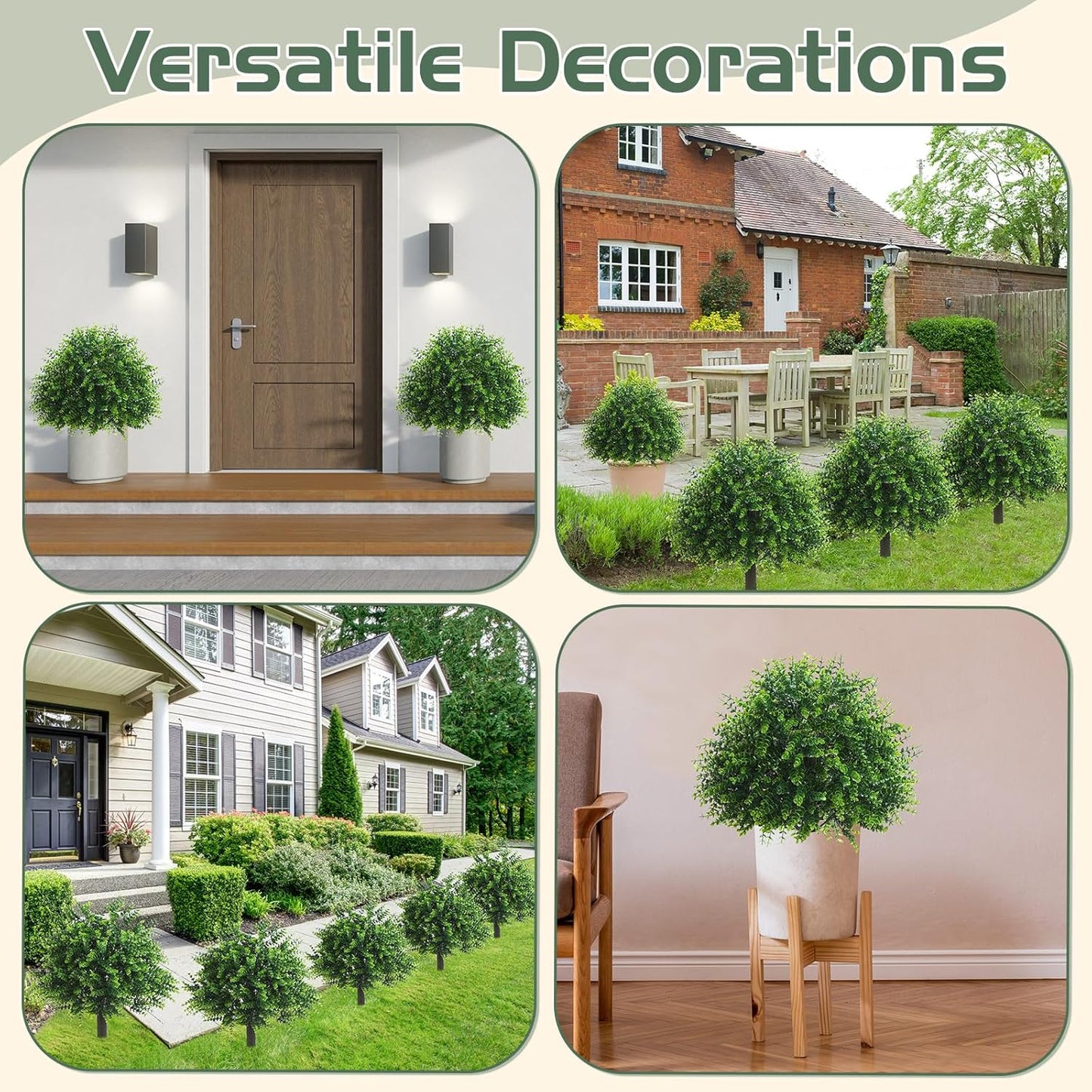 Yunlly 10 Pcs 18 Inch Artificial Boxwood Ball Topiary Tree Fake Outdoor Plants Bush, UV Resistance Faux Shrubs with Spike Realistic Greenery Potted for Indoor Garden Yard Porch Patio Decor (Green)