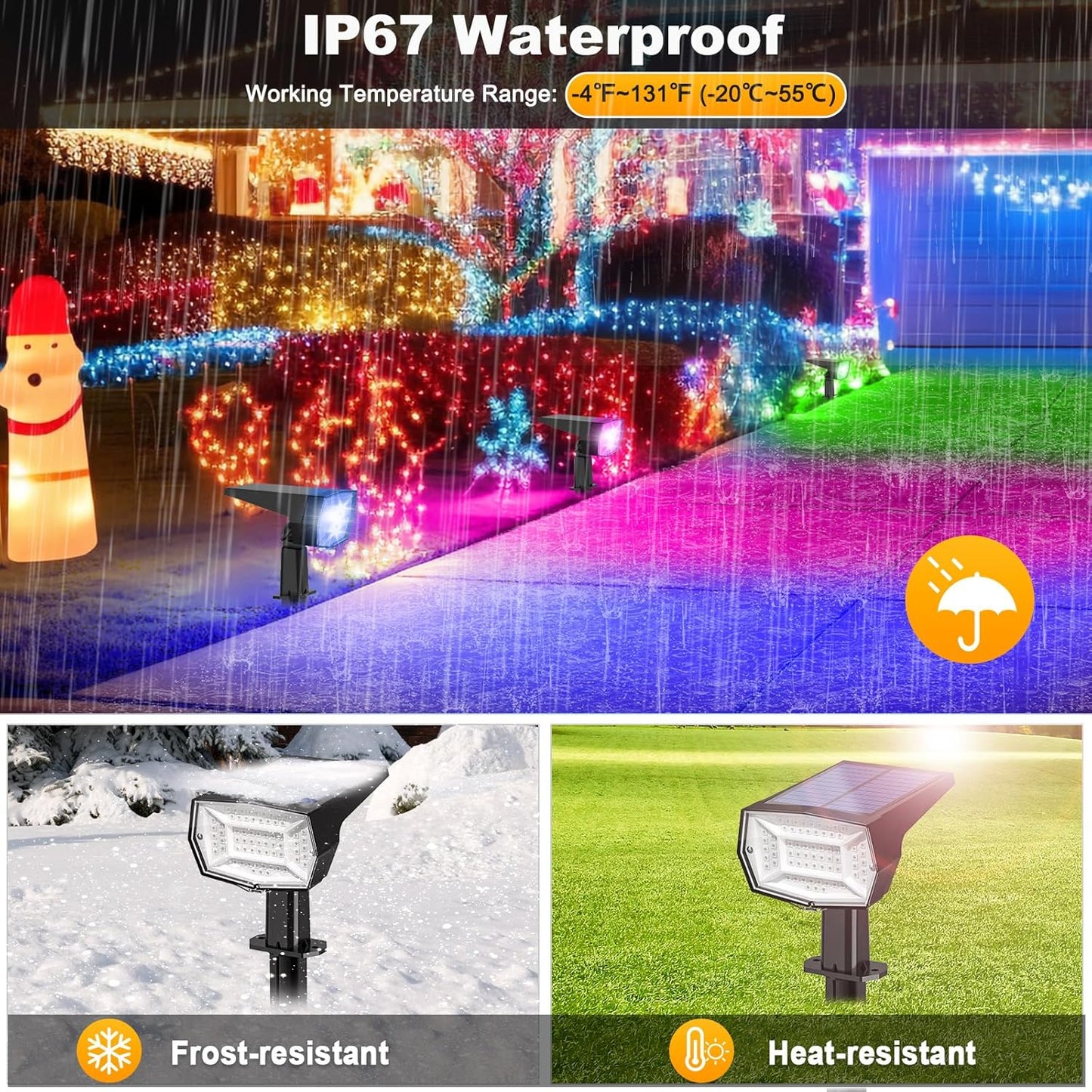 Fabrito Solar Color Changing Lights Outdoor, 9 Color Modes Landscape Spotlights, Dusk to Dawn Solar Powered Spot Lights for Outside, Solar Garden Lights for Yard, Pathway, Tree 4 Pack (Multicolor)