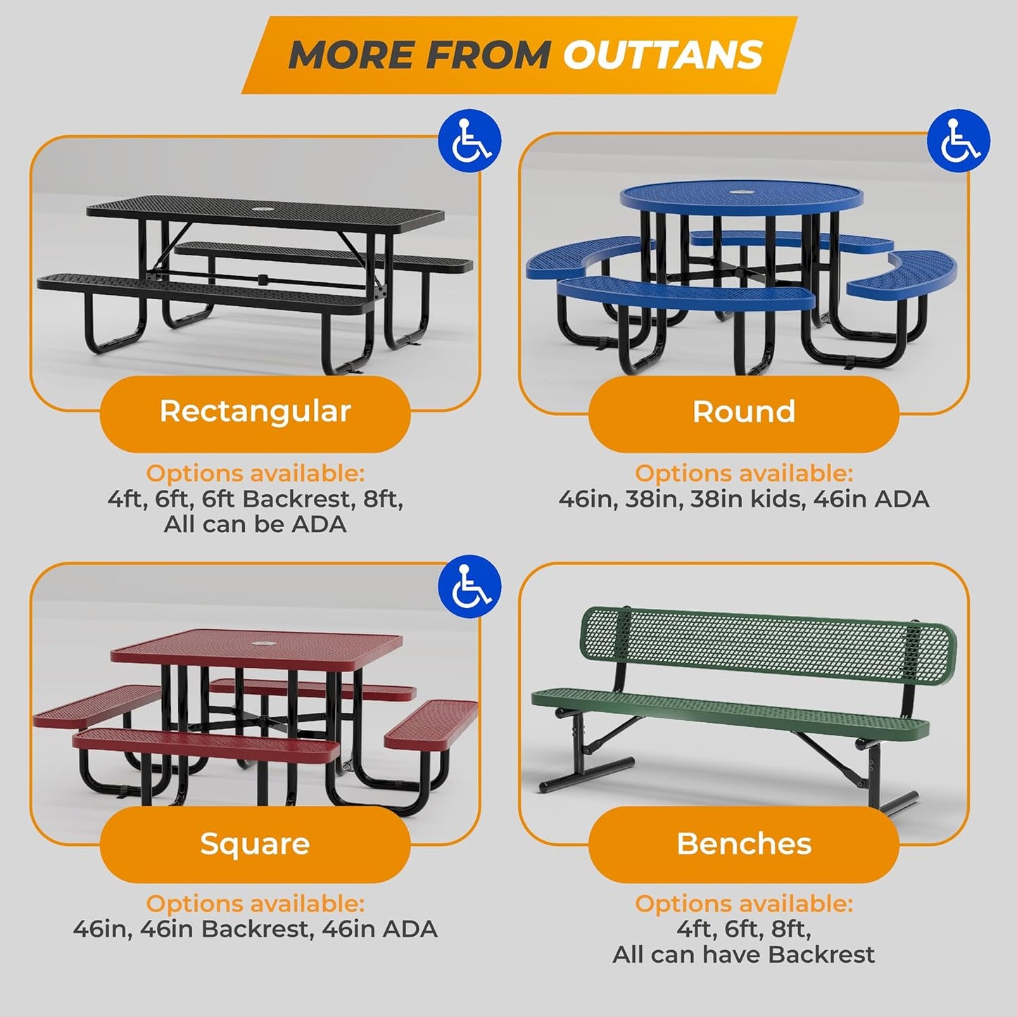 Heavy-Duty Outdoor Metal Bench, Thermoplastic-Coated, Surface, Weatherproof, Commercial-Grade for Parks, Gardens, Patios, Stores & More (4 Ft - Surface with Back, Green)