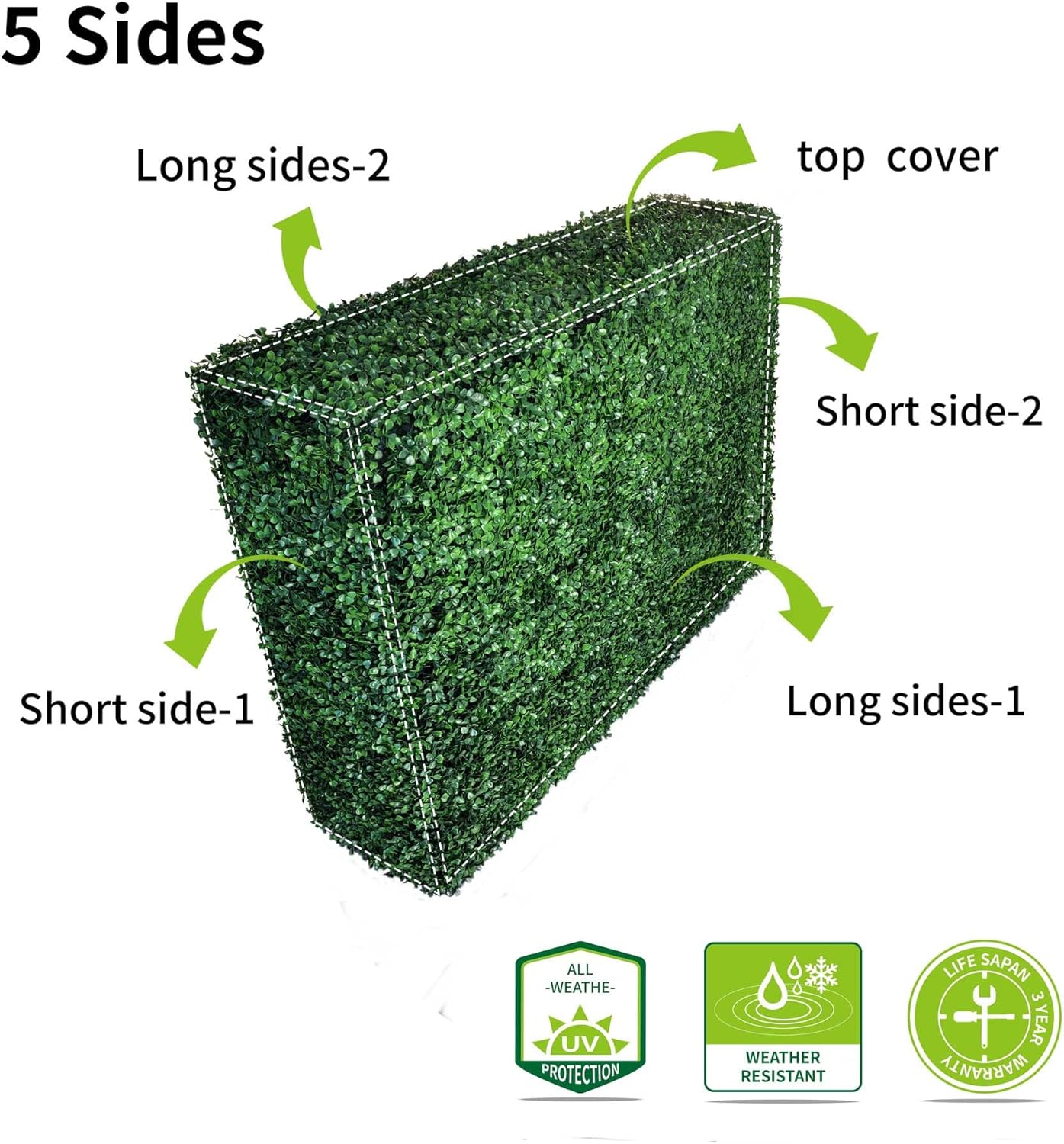 AGPL Artificial Hedge Wall Without Planter, Outdoor or Indoor Decorative Privacy Wall, Great for Balcony, Patio, Deck, TOP Cover Panel is Included ... (48" W*12" D*32" H)