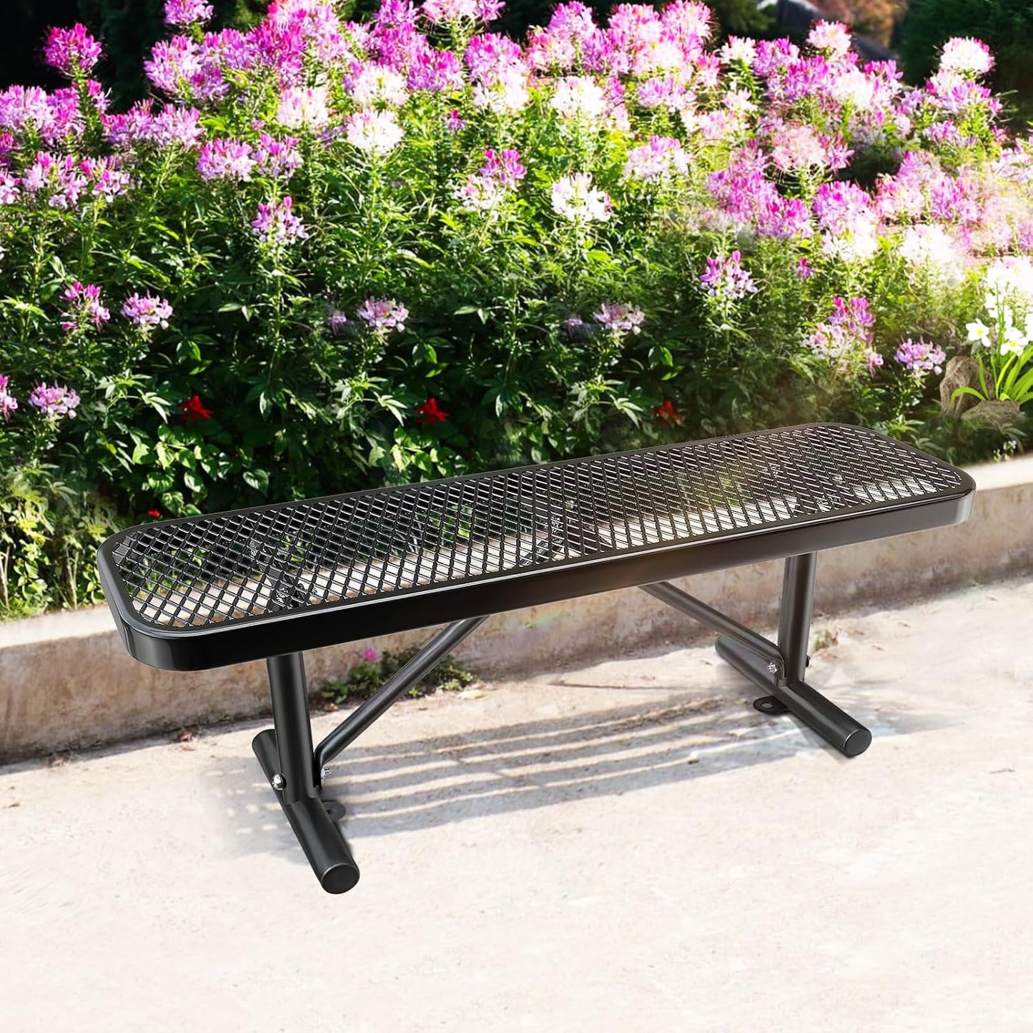 Heavy-Duty Park Bench or Table for Outside - Black Coated Outdoor Furniture Steel Bench, Commercial-Grade Outdoor Benches Weatherproof for Park, Patio, Porch (Black, 4FT (Without Backrest))