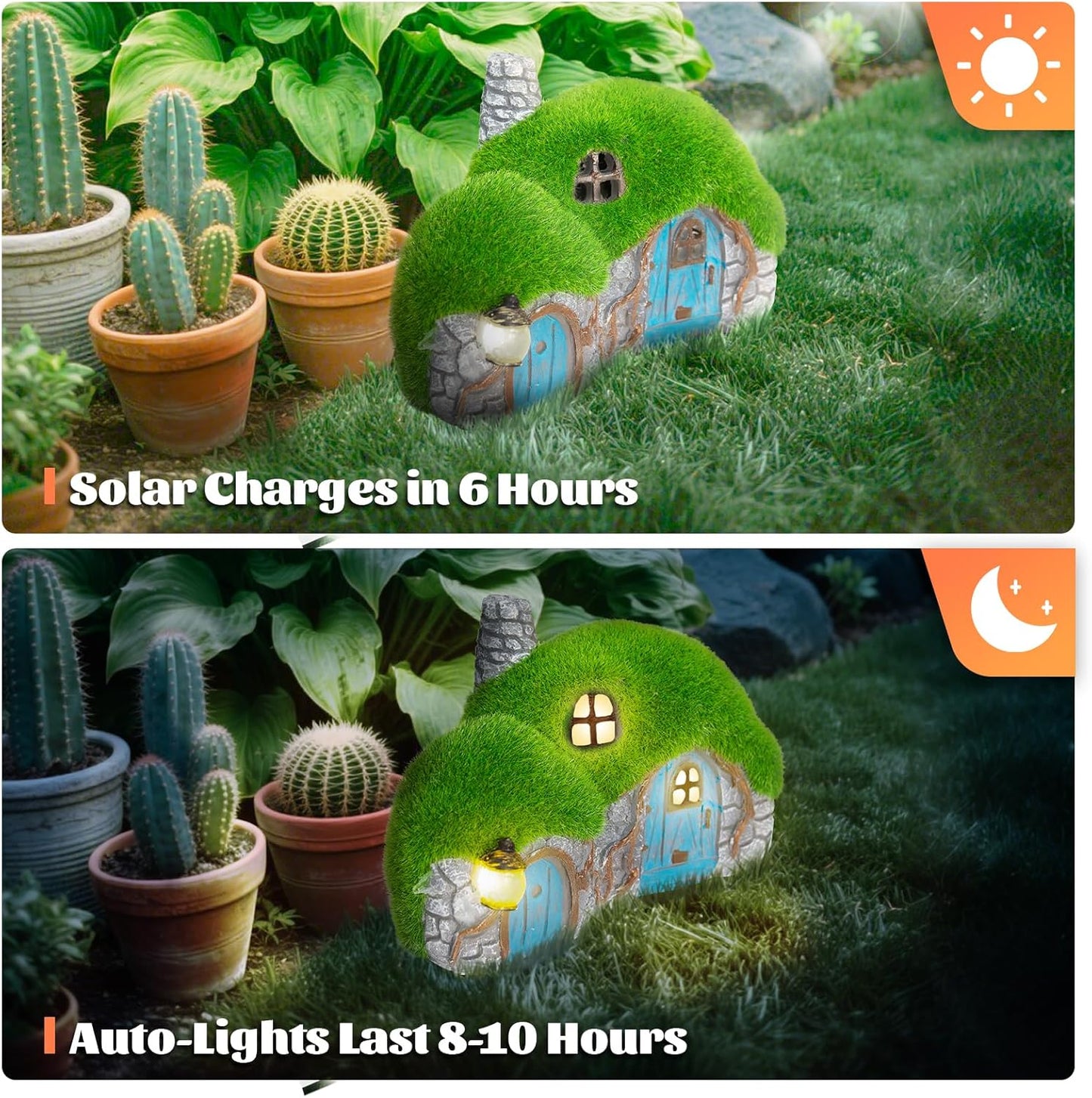 Outdoor Figurine Lights Garden House Statue - Outdoor Statues with Solar Lights Garden Cottage Lighting Figurines for Home or Yard Decor