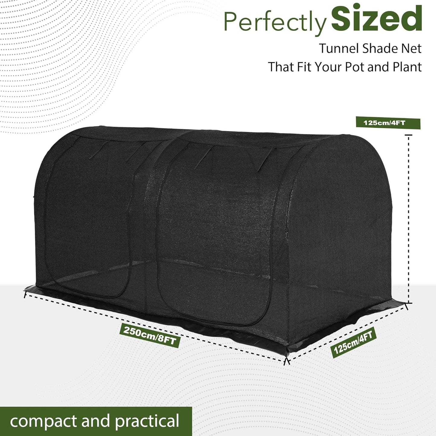 Large Tunnel 8.2'x4' Sunshade Cloth Gardening Net,Easy Set up 4FT Tall Crops Shade Cover, UV Resistant Plant 80% Sunblock Net for Vegetables,Fruits and Mini Flower Pot with Stakes and Carry