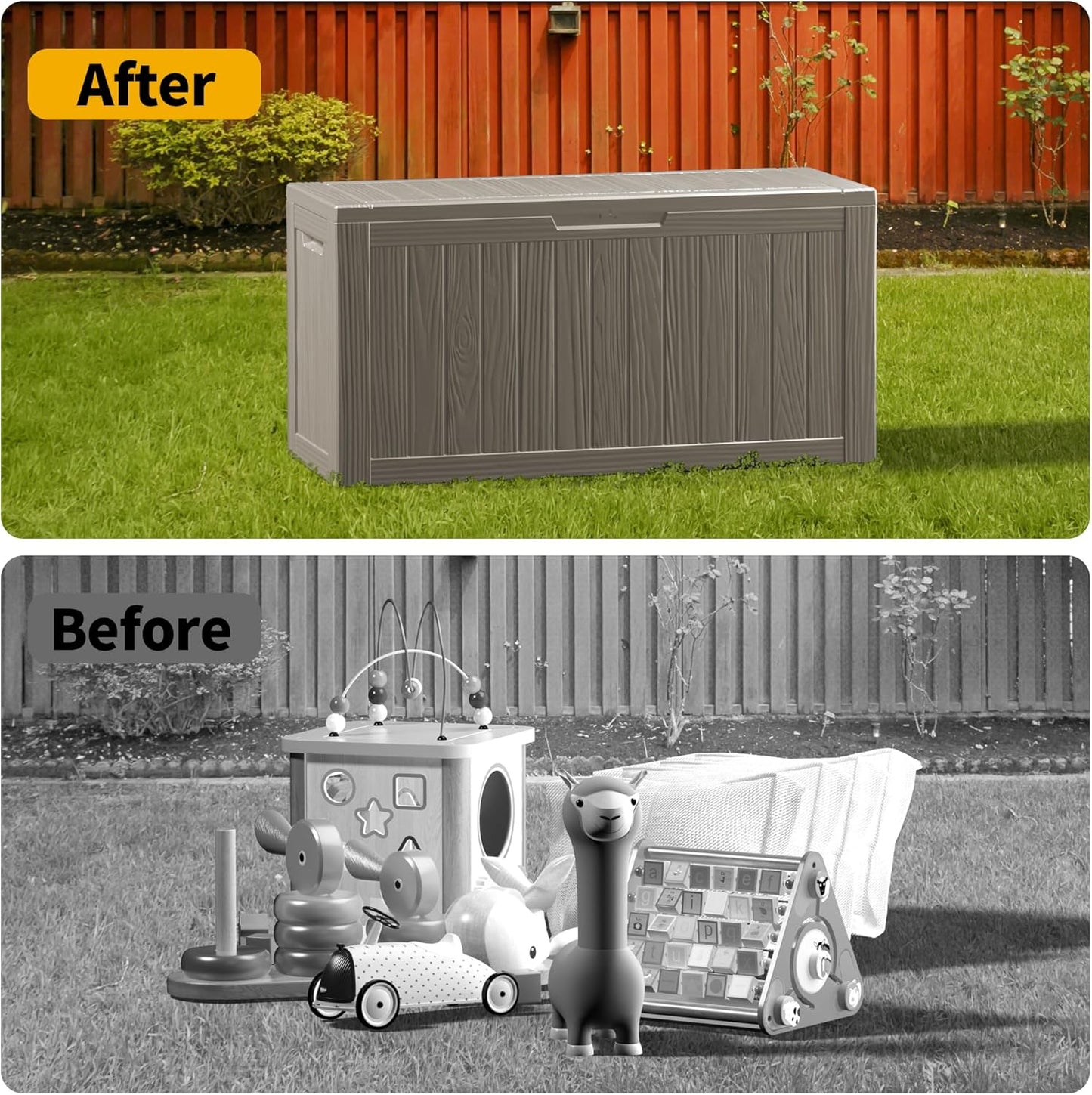 80 Gallon Waterproof Large Resin Deck Box Indoor/Outdoor Lockable Storage Container and Seating for Garden, Pool, and Patio (80 Gallon, Grey)