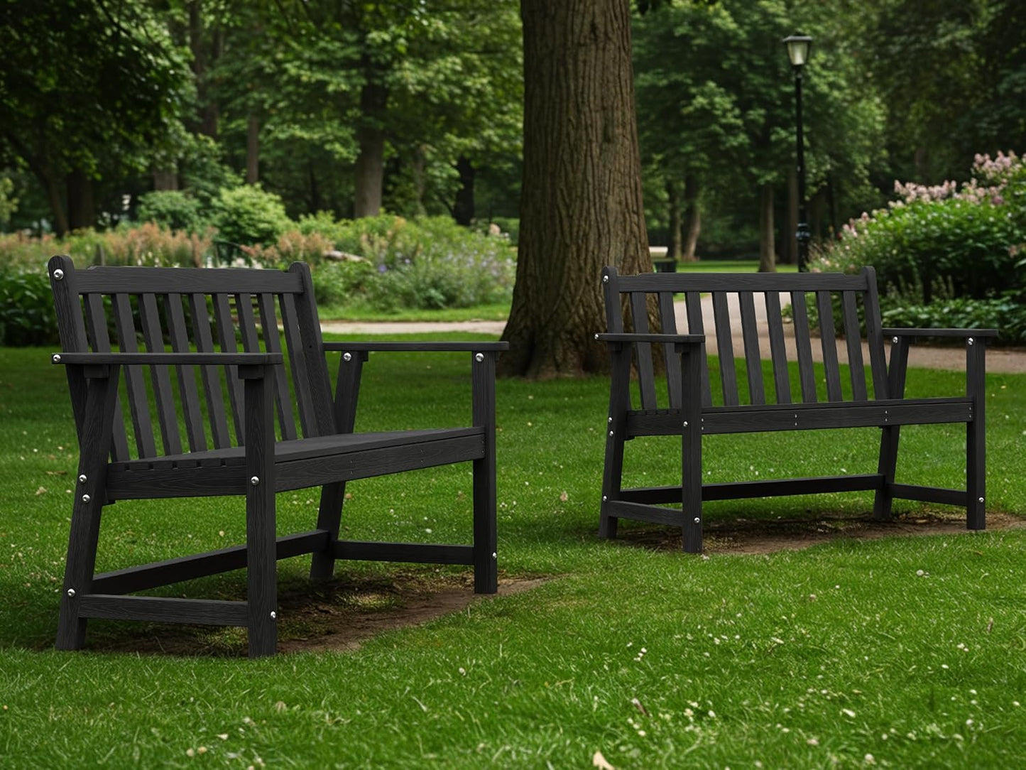 Ciokea 44" Outdoor Bench Set of 2, HDPE Weatherproof Garden Bench, 2-Person Memorial Benches with 550 Lbs, Waterproof Patio Porch Benches for Outside Business Deck Office Backyard Balcony, Black