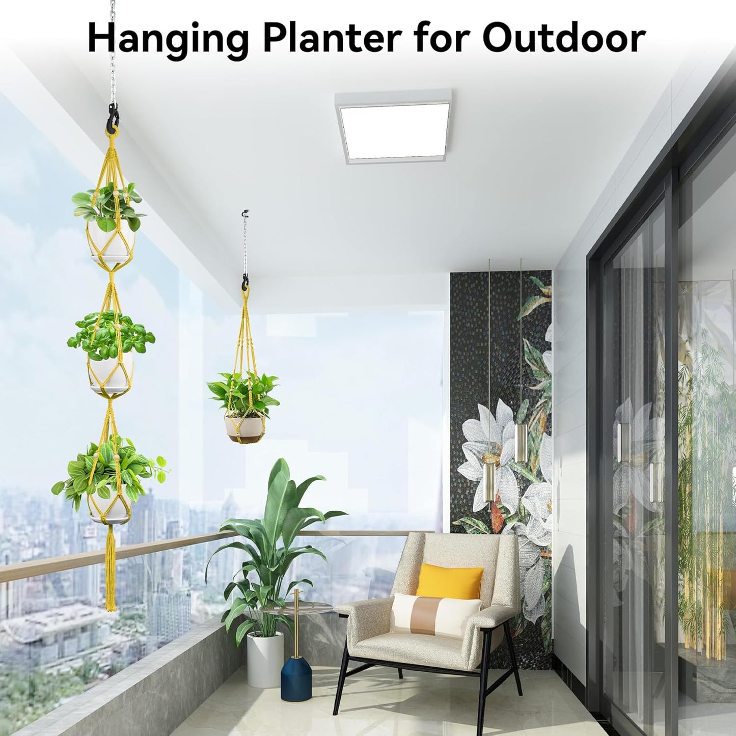 USLAI Macrame Plant Hanger Indoor Outdoor, Up to 4-15 inch Pot, Heavy 20lb Planters, Extra Long Strong Hanging Planter Basket Holder, Boho Home Decor, 35+72 Inch, Yellow (POTS NOT Included)