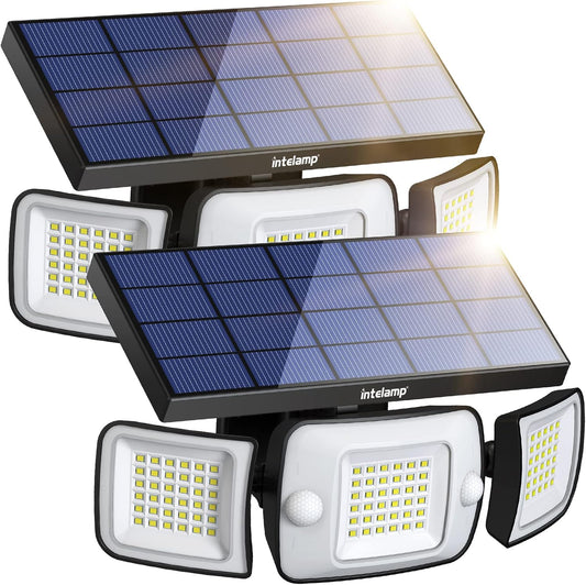 intelamp Solar Outdoor Lights,6000mAh Motion Sensor with Dual Sensors,Waterproof Solar Flood Lights 270°Wide Angle for Outside with 3 Modes