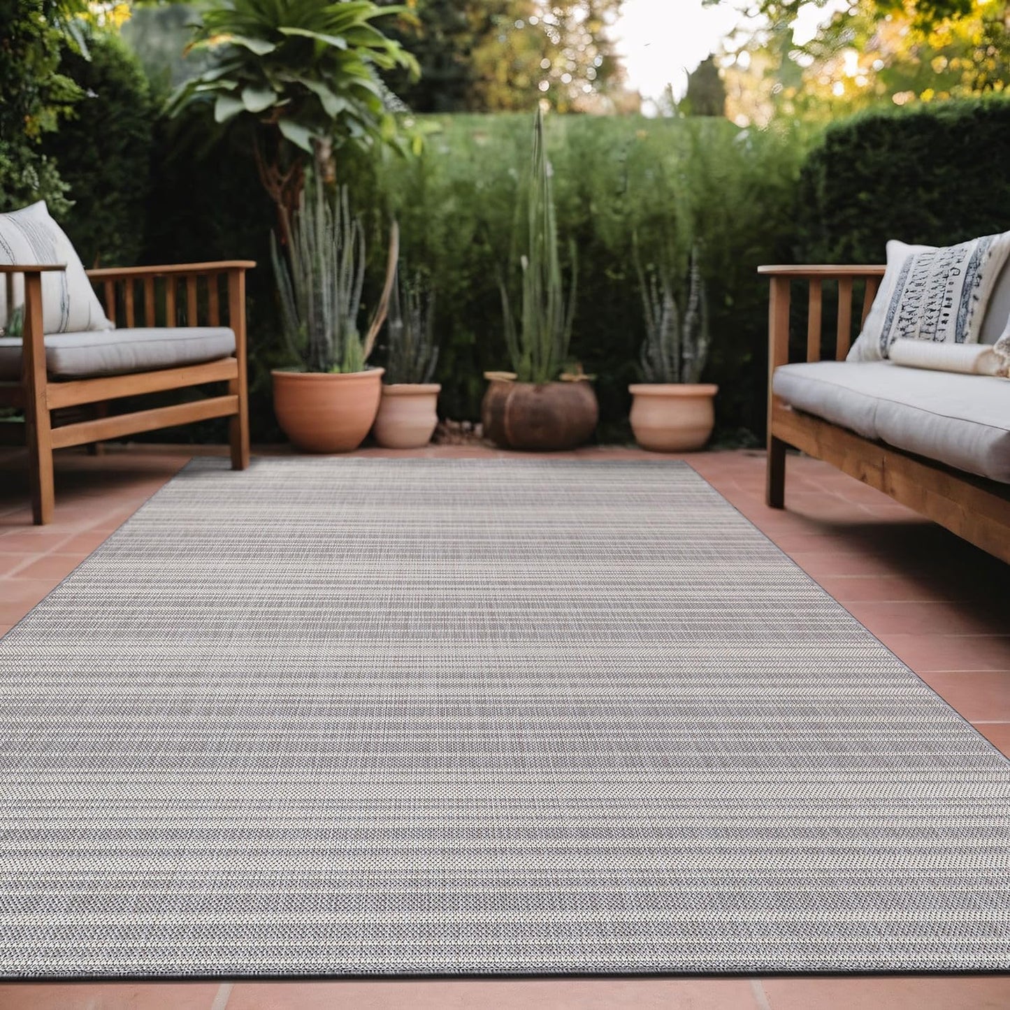Stripe Outdoor Rug 8x10 Washable Outside Carpet for Indoor Patio Porch Waterproof Easy Cleaning Non Shedding Area Rugs Gray 8 x 10