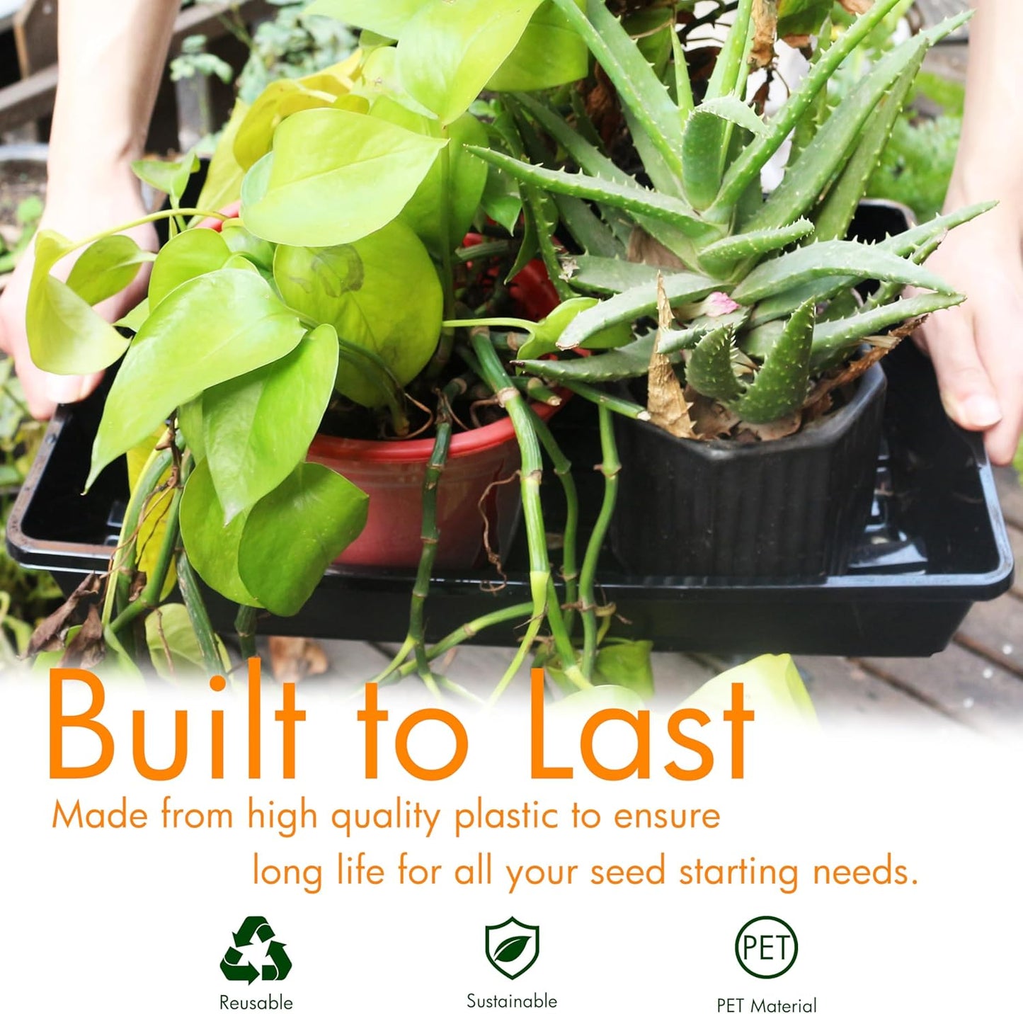 Gardzen 10 Pack Seed Trays, Reusable Plant Grow Trays, Ideal for Seed Starting, Microgreens, Indoor Gardening, and Greenhouse Plant Nurseries - No Drain Holes, 15.7" x 11.6"