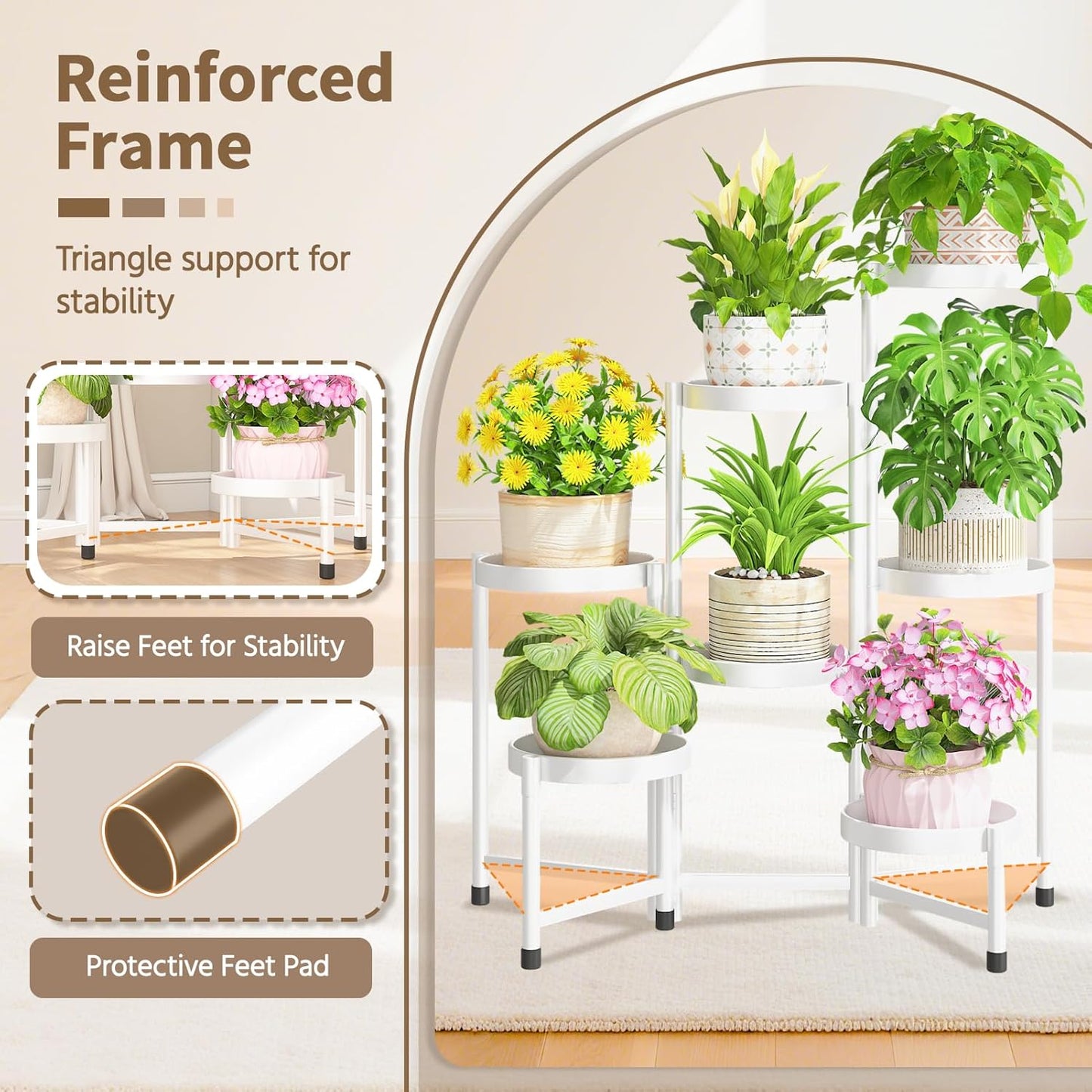 LASZOLA 7 Tiered Folding Plant Stand Indoor for Multiple Large Planter, Tall Heavy Duty Adjustable Rack with Rust Proof 10 Inch Wide Tray, Sturdy Vertical Tree Organizer for Narrow Inside Floor, White