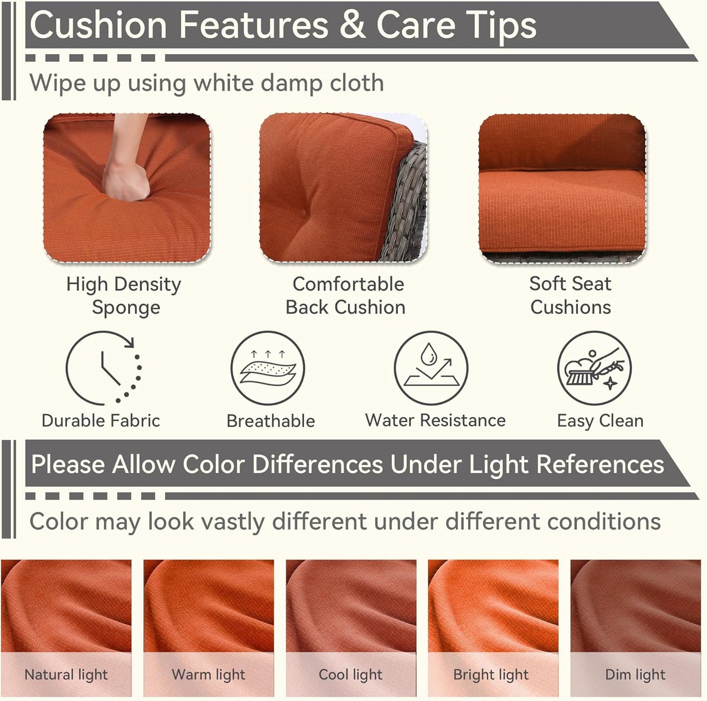 Patio Conversation Set 5-PCS Wicker Outdoor Furniture Conversation Set with 3-Seat Sofa, 2 Armchair, 2 Ottoman Patio Rattan Wicker Sectional Sofa Set with Olefin Cushion, Orange