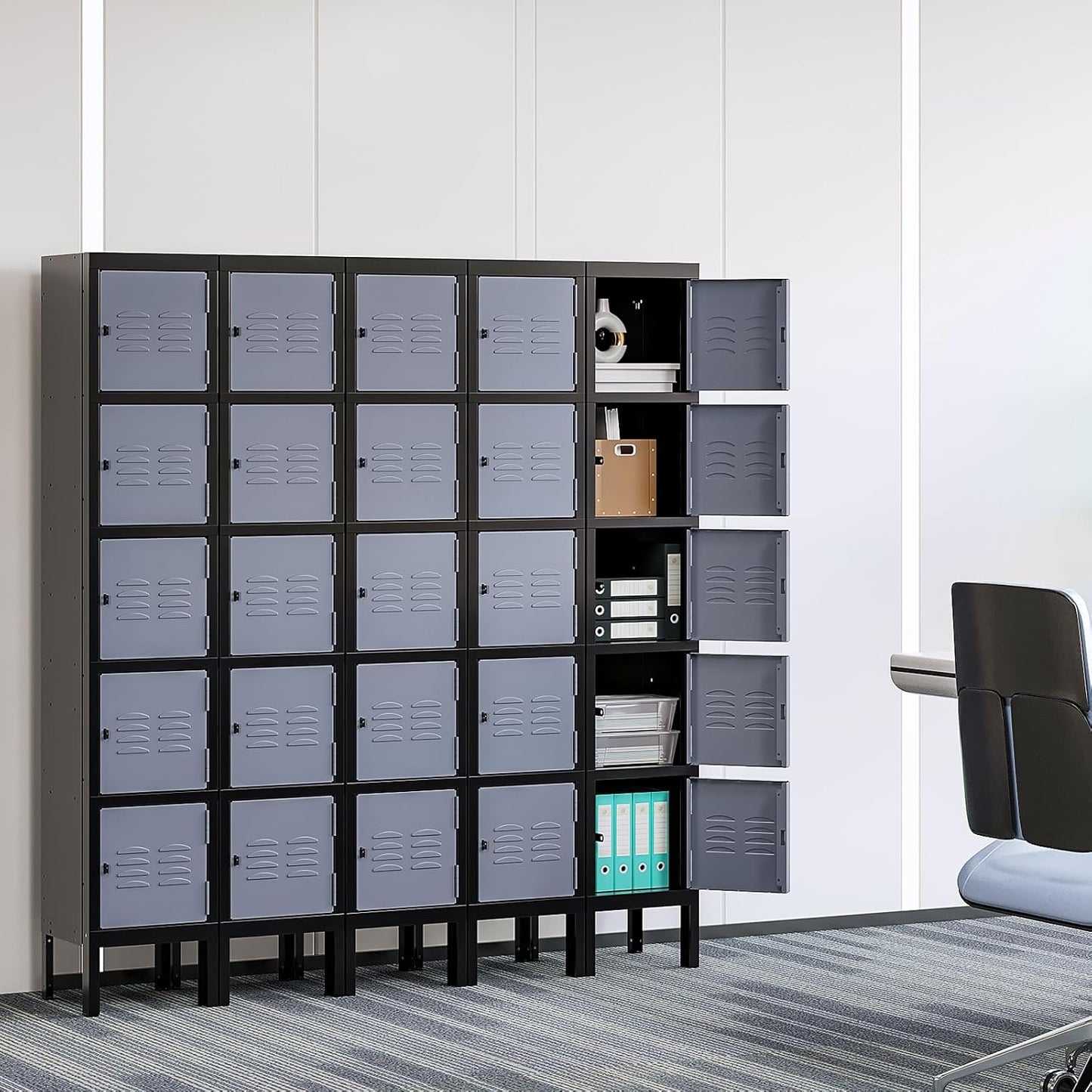 Yizosh Metal Lockers for Employees with Lock, Employees Locker Storage Cabinet with 5 Doors, Tall Steel Storage Locker for Gym, School, Office (Gray Black, 5 Door)